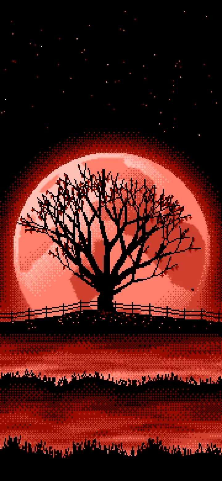 Coral Pixel Art Maple Tree and Harvest Moon wallpaper for iPhone and Android