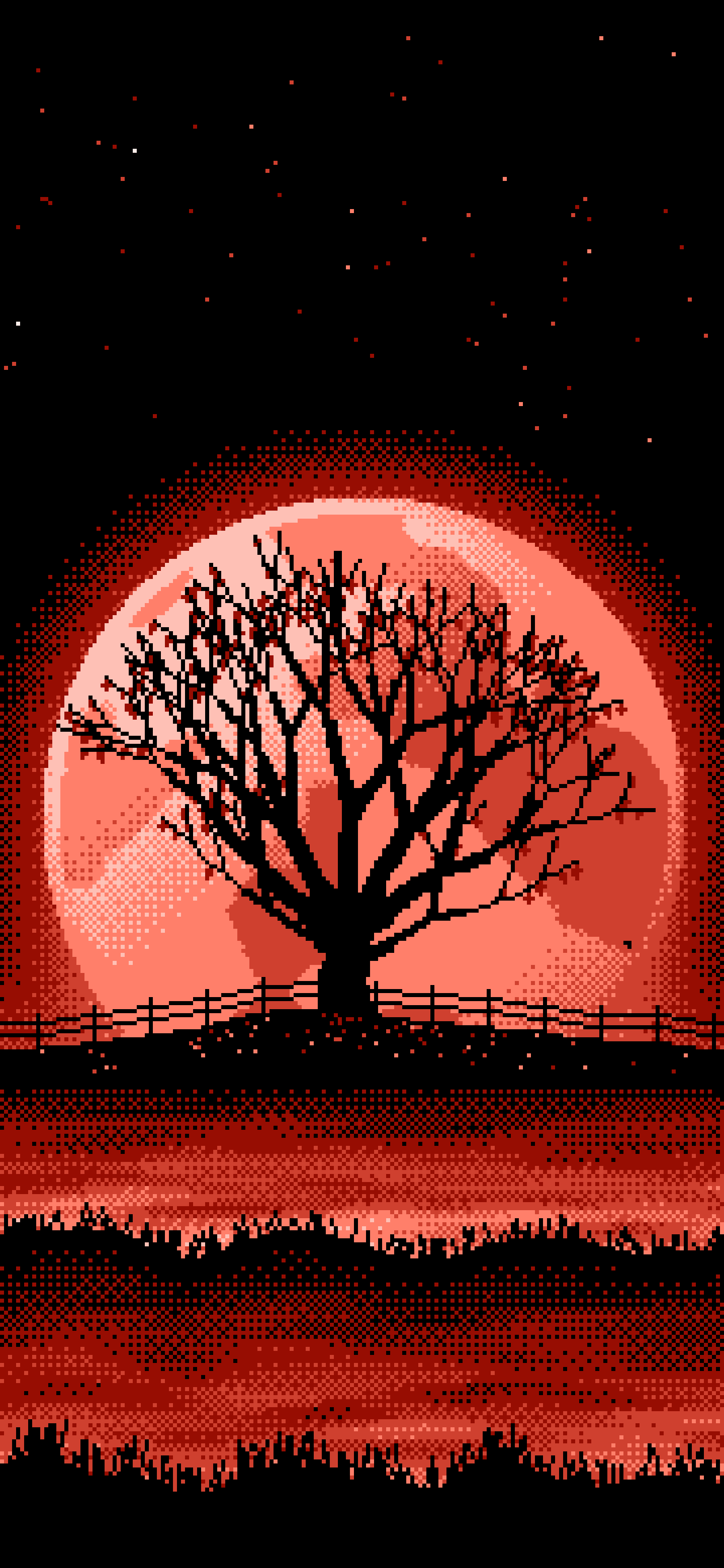 Coral Pixel Art Maple Tree and Harvest Moon wallpaper for iPhone and Android