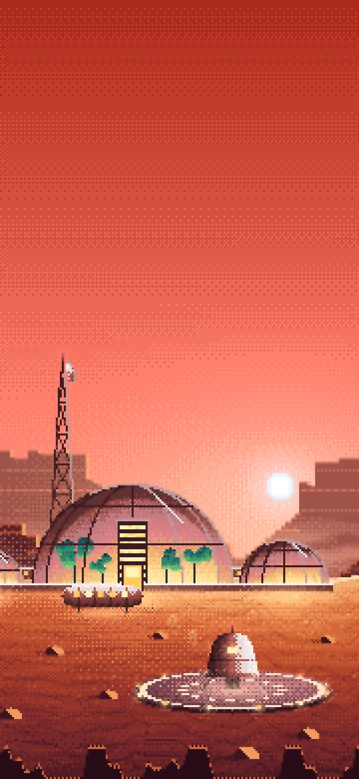 Coral Pixel Art Mars Colony at Sunset wallpaper for iPhone and Android