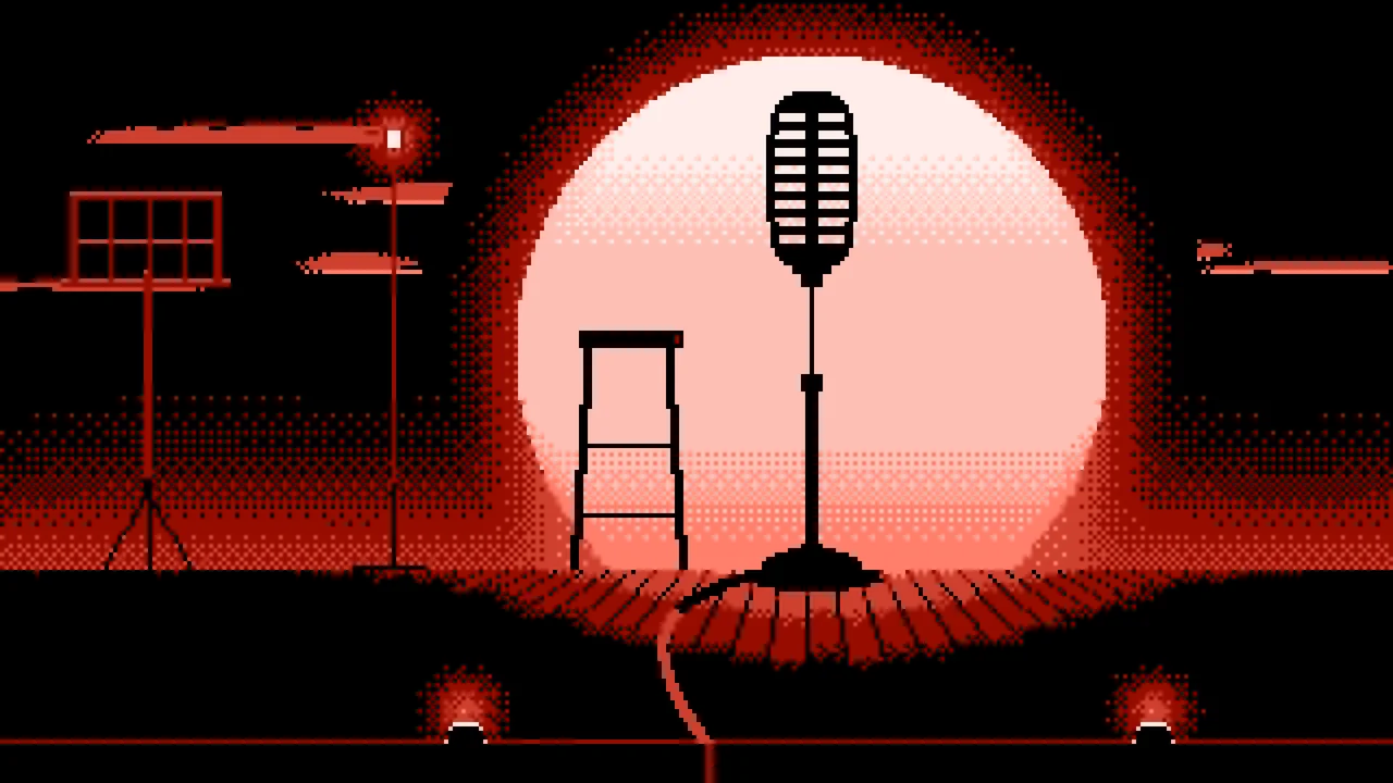 Coral Pixel Art Microphone on a Stand desktop wallpaper in 4K
