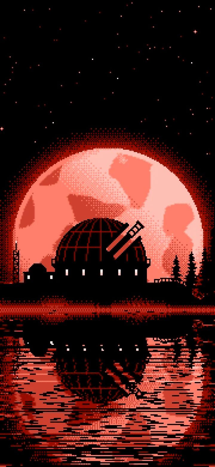 Coral Pixel Art Observatory and Full Moon wallpaper for iPhone and Android