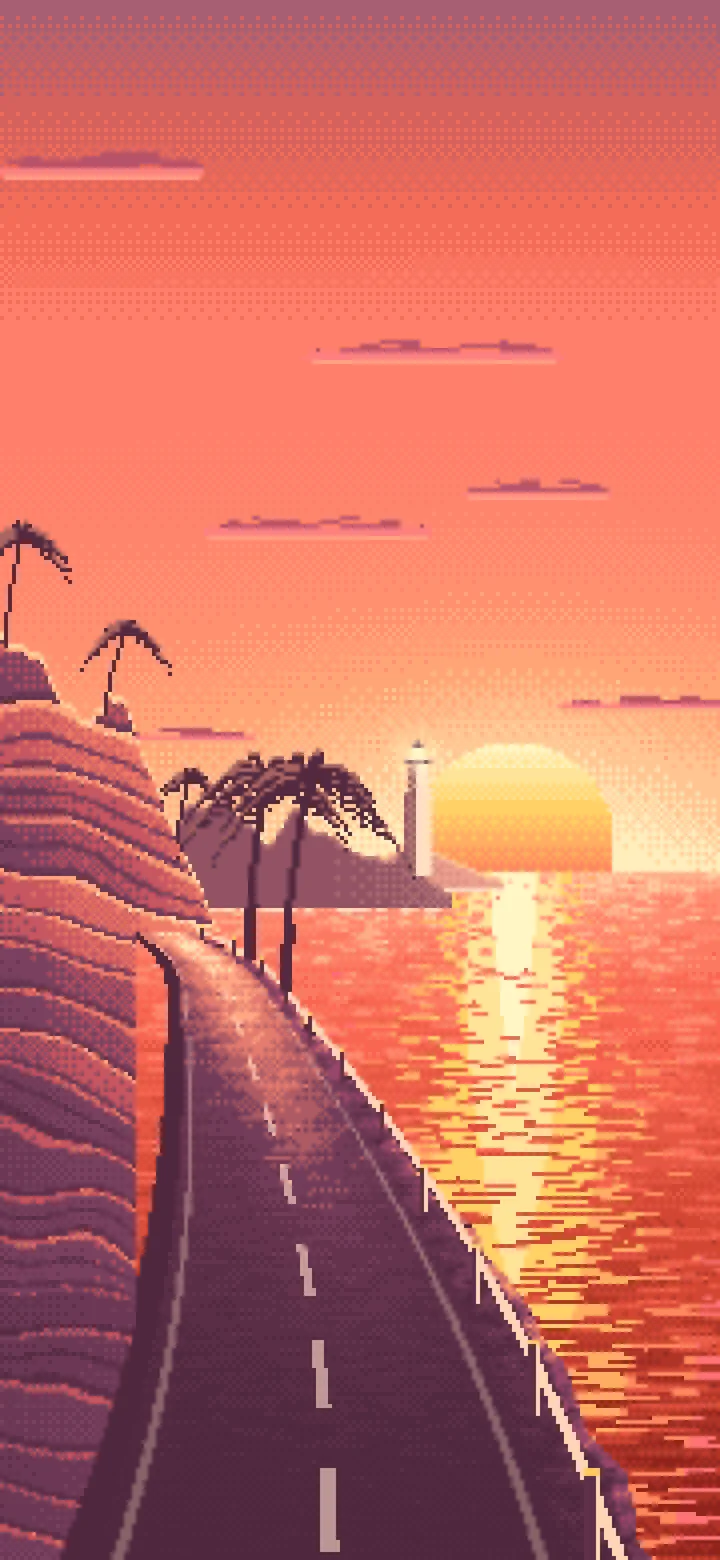 Coral Pixel Art Ocean Road at Sunset wallpaper for iPhone and Android