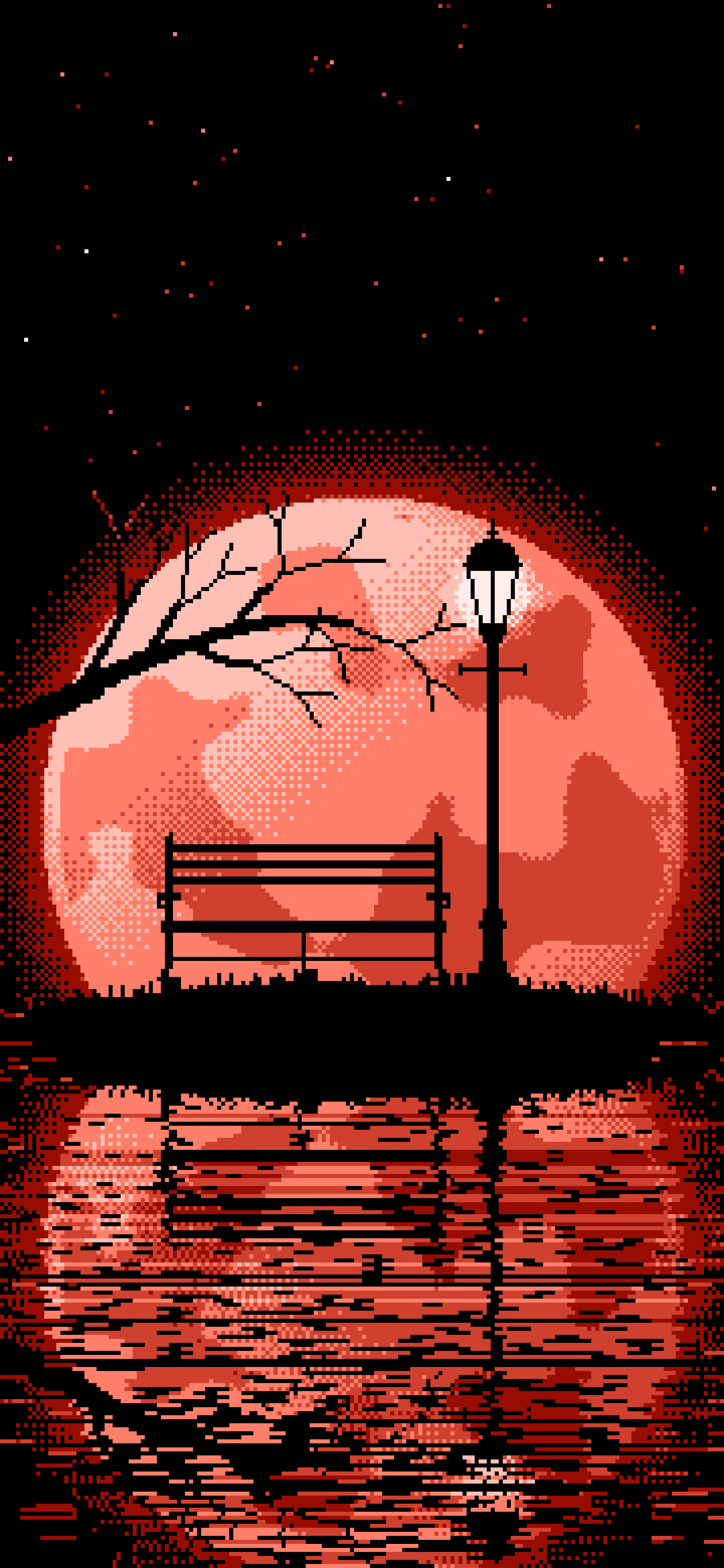 Coral Pixel Art Park Bench and Full Moon wallpaper for iPhone and Android