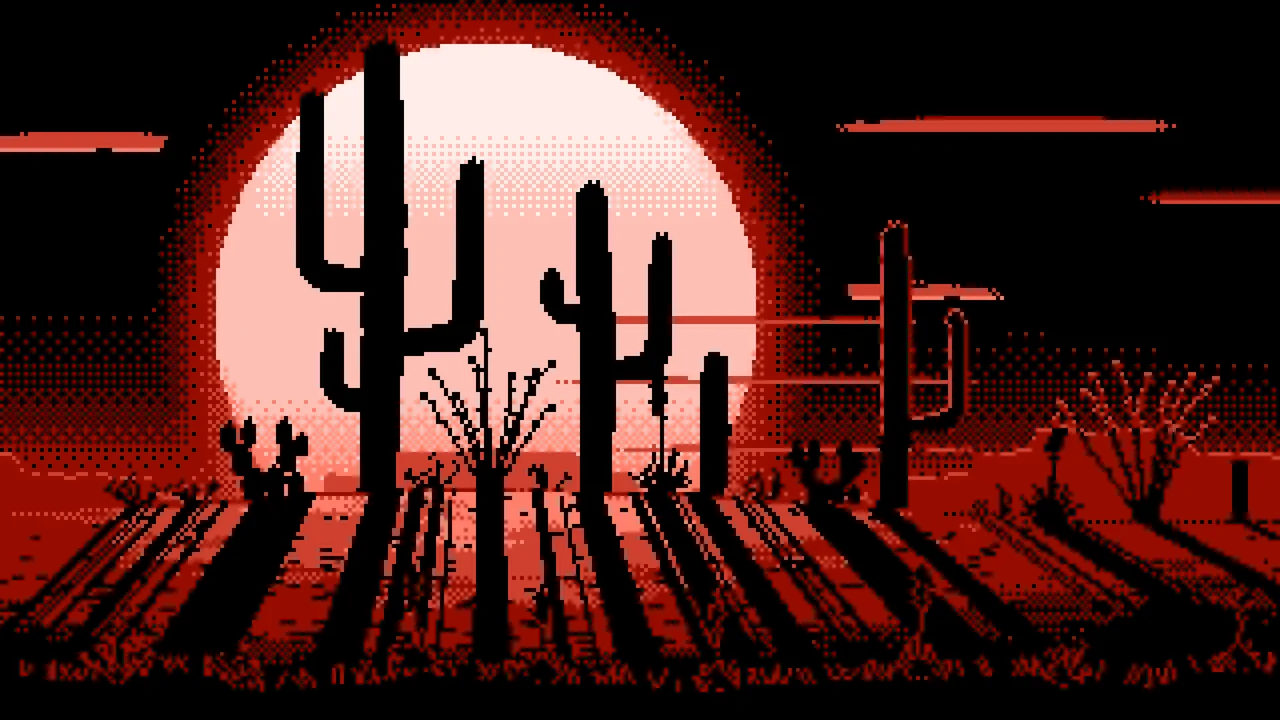 Coral Pixel Art Saguaro Cactus Desert desktop wallpaper in 4K