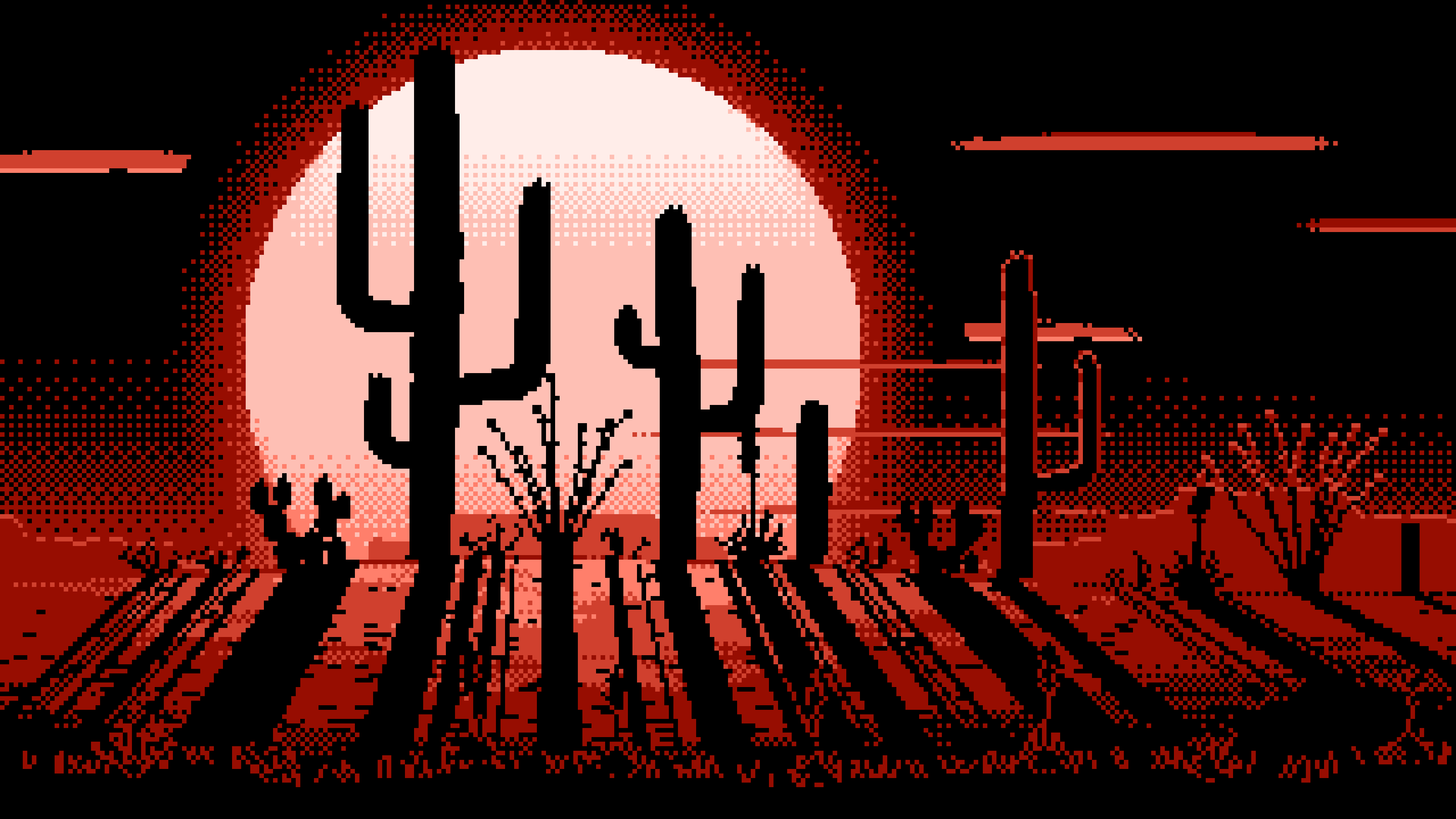 Coral Pixel Art Saguaro Cactus Desert desktop wallpaper in 4K