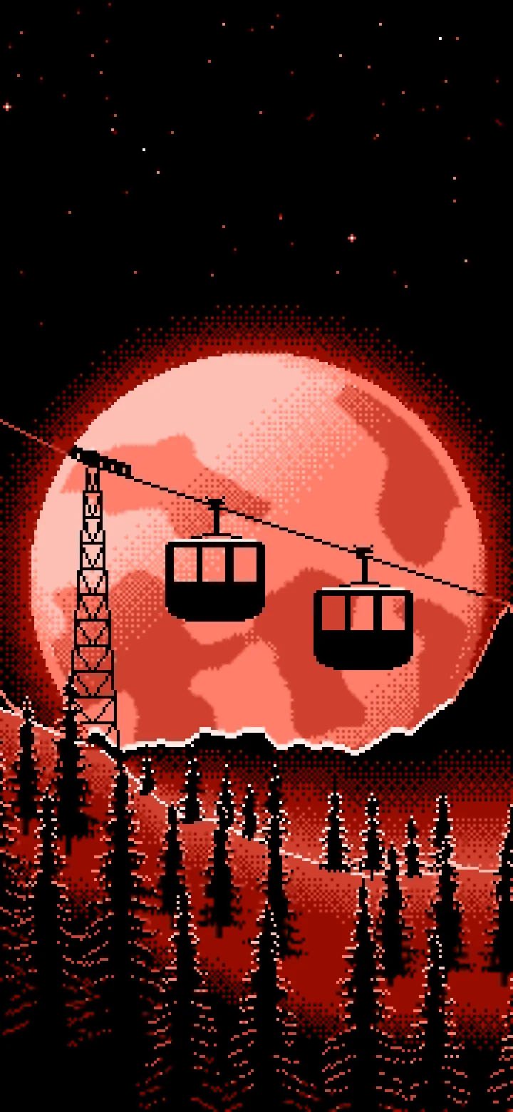 Coral Pixel Art Ski Gondola and Full Moon wallpaper for iPhone and Android