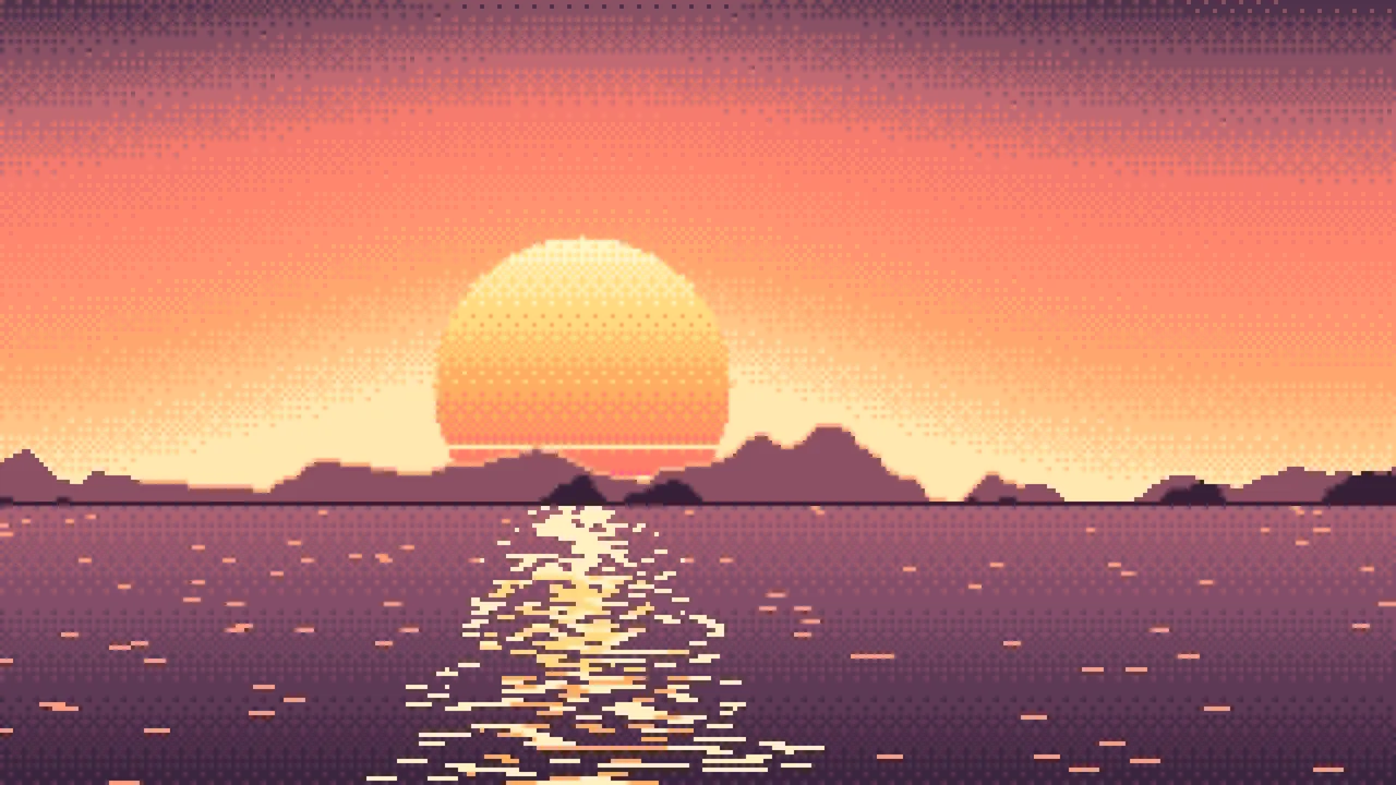 Coral Pixel Art Sunset desktop wallpaper in 4K