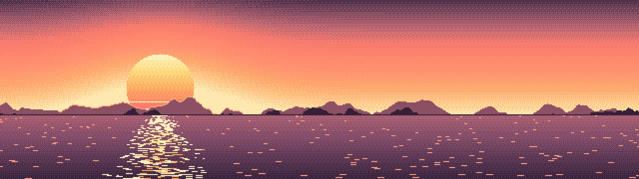Coral Pixel Art Sunset dual monitor wallpaper, 7680 × 2160