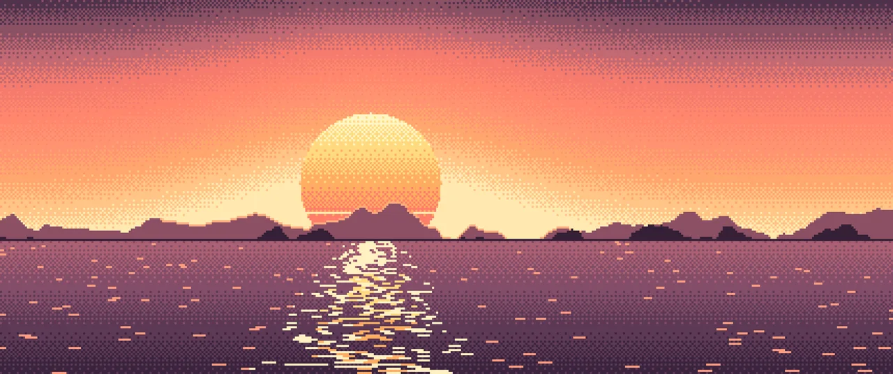 Coral Pixel Art Sunset ultrawide wallpaper, 3440 × 1440
