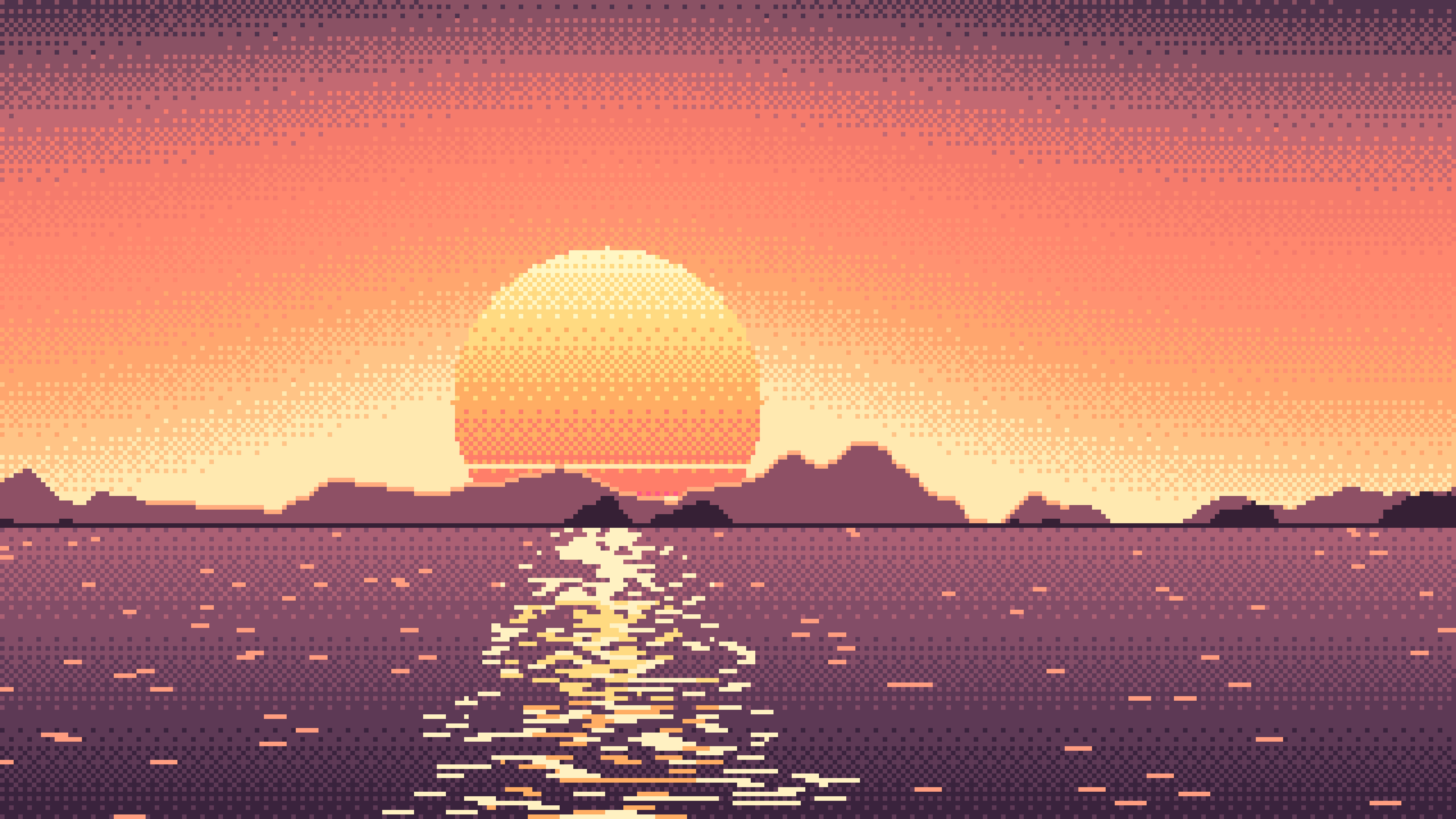 Coral Pixel Art Sunset desktop wallpaper in 4K