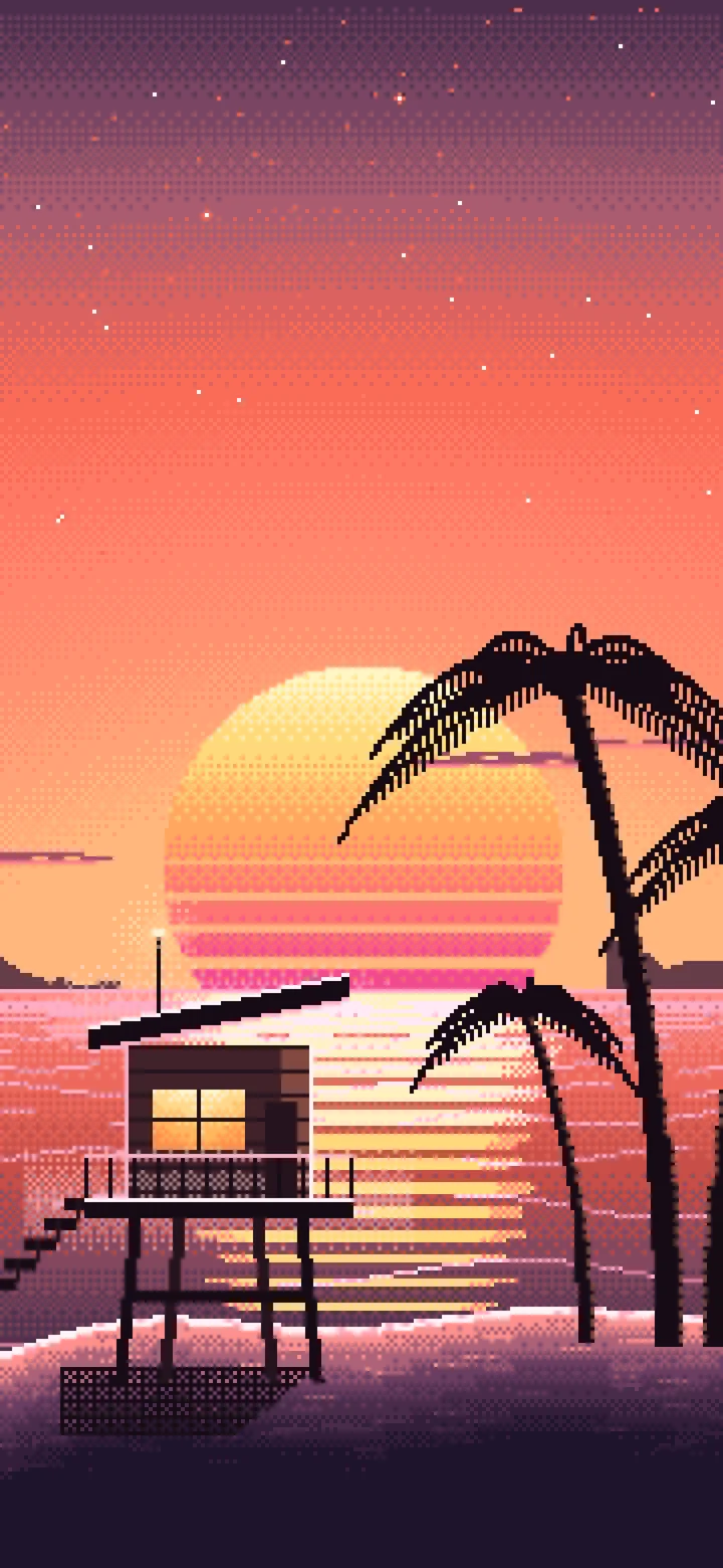 Coral Pixel Art Synthwave Beach wallpaper for iPhone and Android