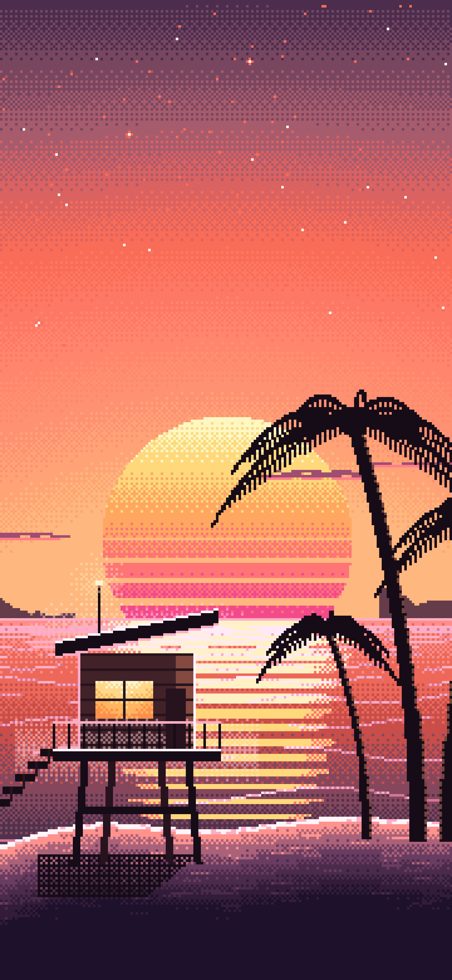 Coral Pixel Art Synthwave Beach wallpaper for iPhone and Android