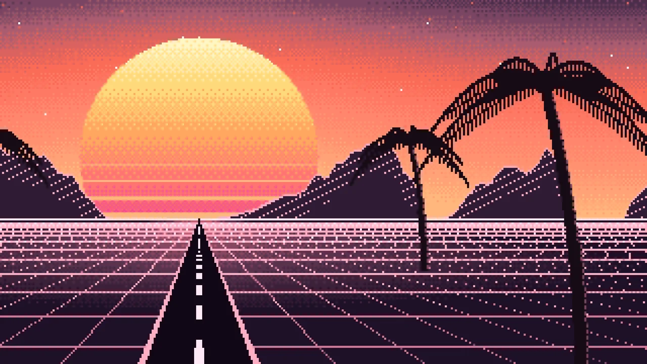 Coral Pixel Art Synthwave desktop wallpaper in 4K