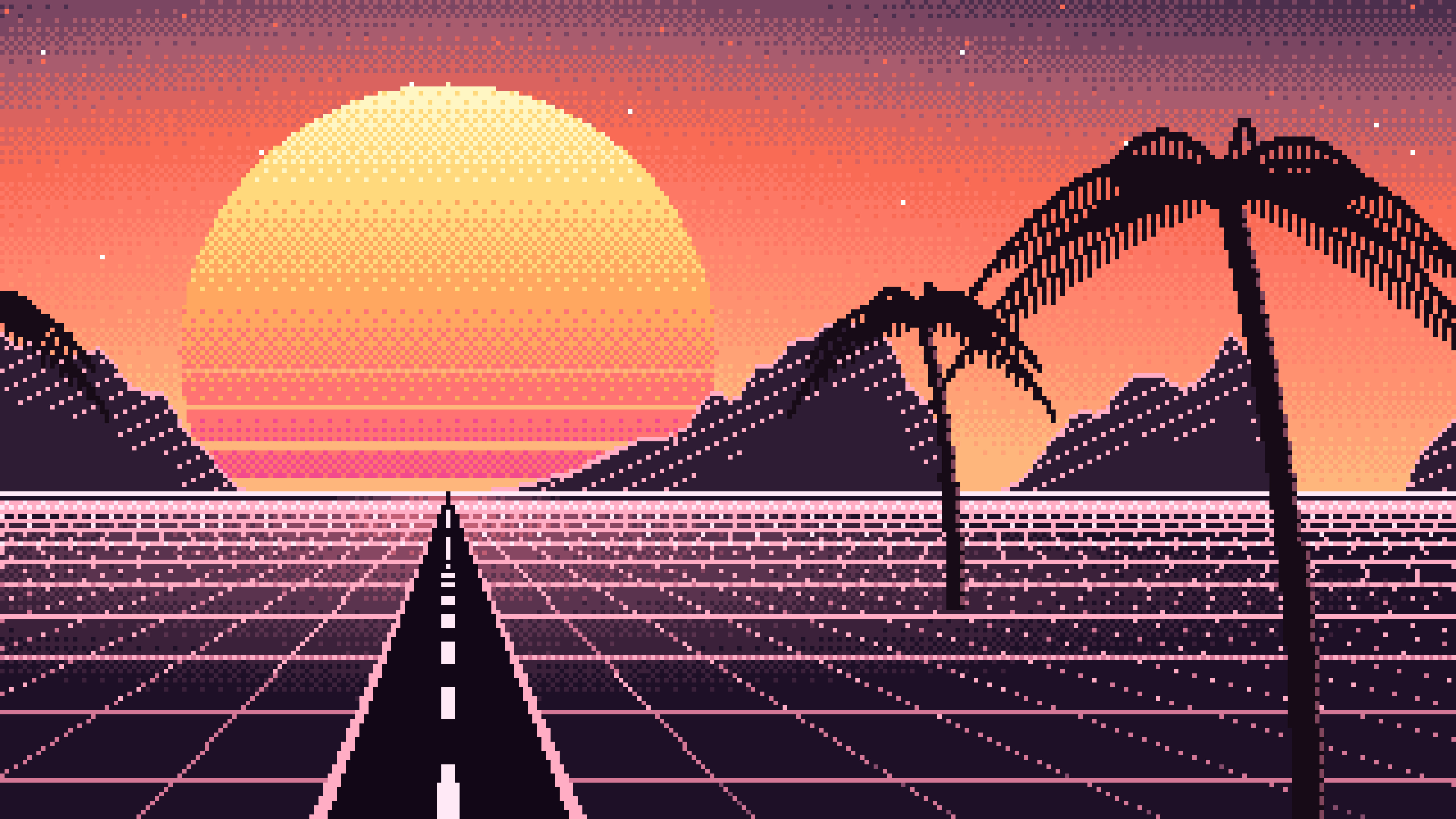 Coral Pixel Art Synthwave desktop wallpaper in 4K