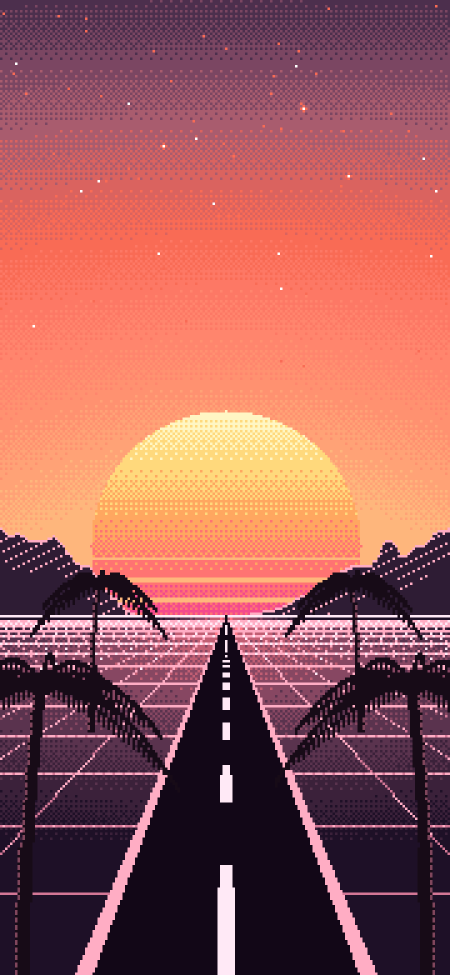 Coral Pixel Art Synthwave wallpaper for iPhone and Android
