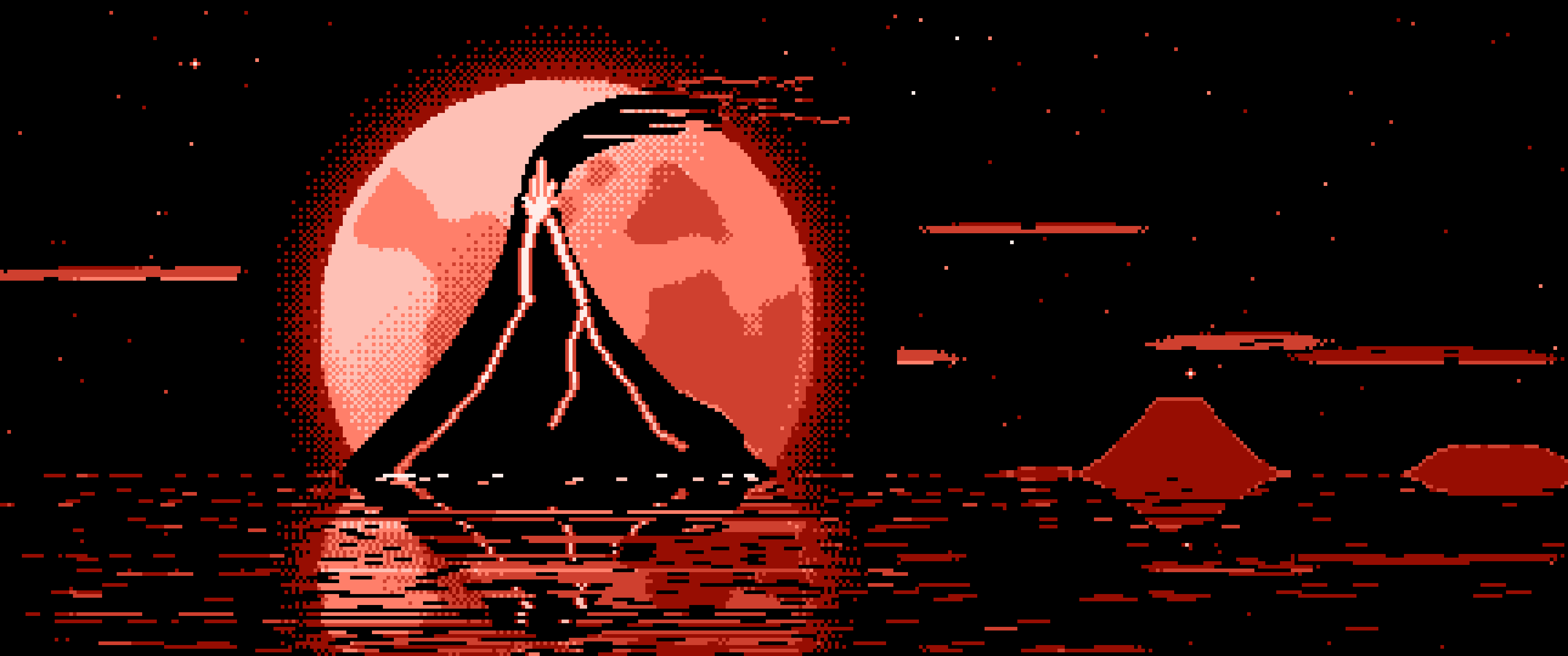 Coral Pixel Art Volcano and Full Moon ultrawide wallpaper, 3440 × 1440