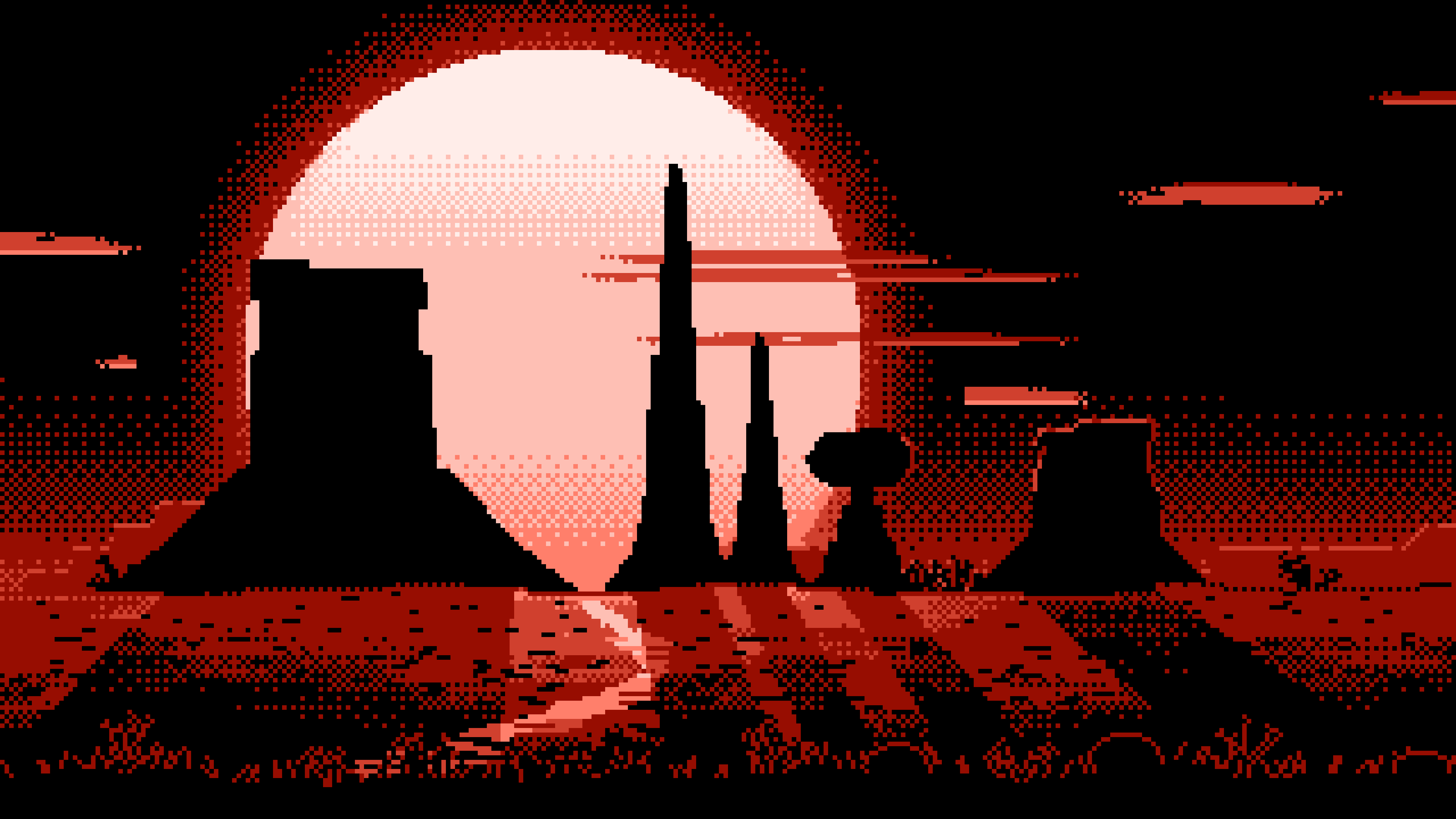 Coral Pixel Art Western Desert Buttes desktop wallpaper in 4K