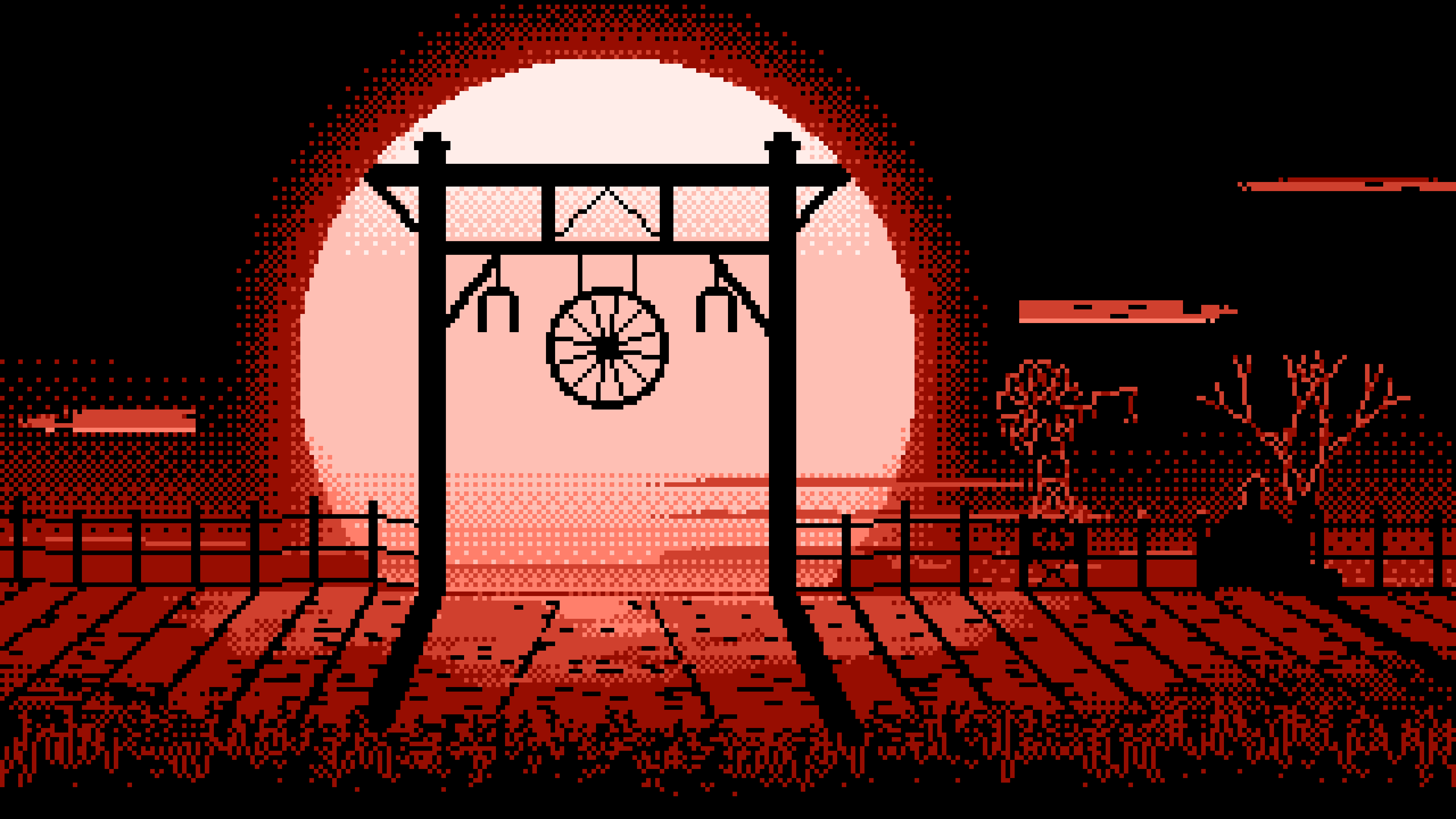 Coral Pixel Art Western Ranch Gate desktop wallpaper in 4K