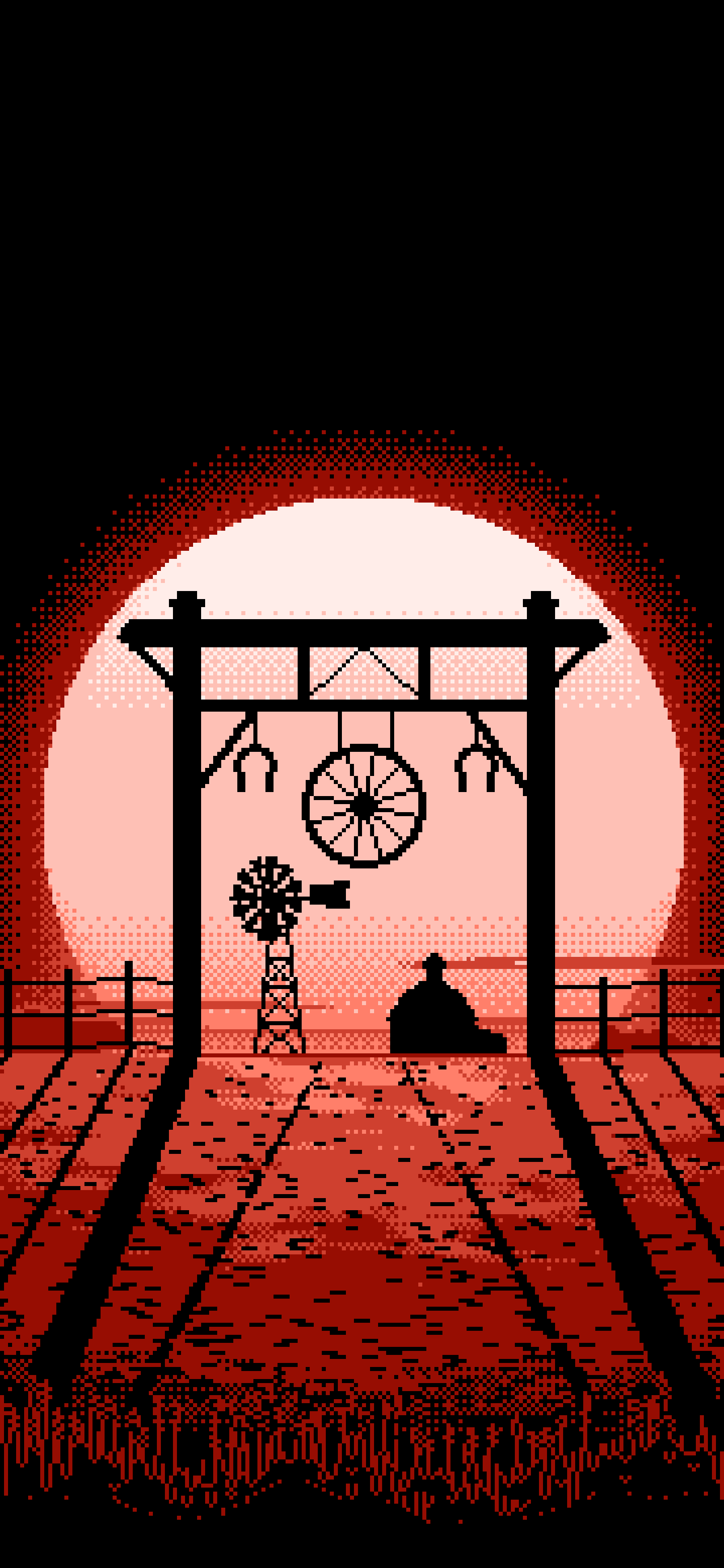 Coral Pixel Art Western Ranch Gate wallpaper for iPhone and Android