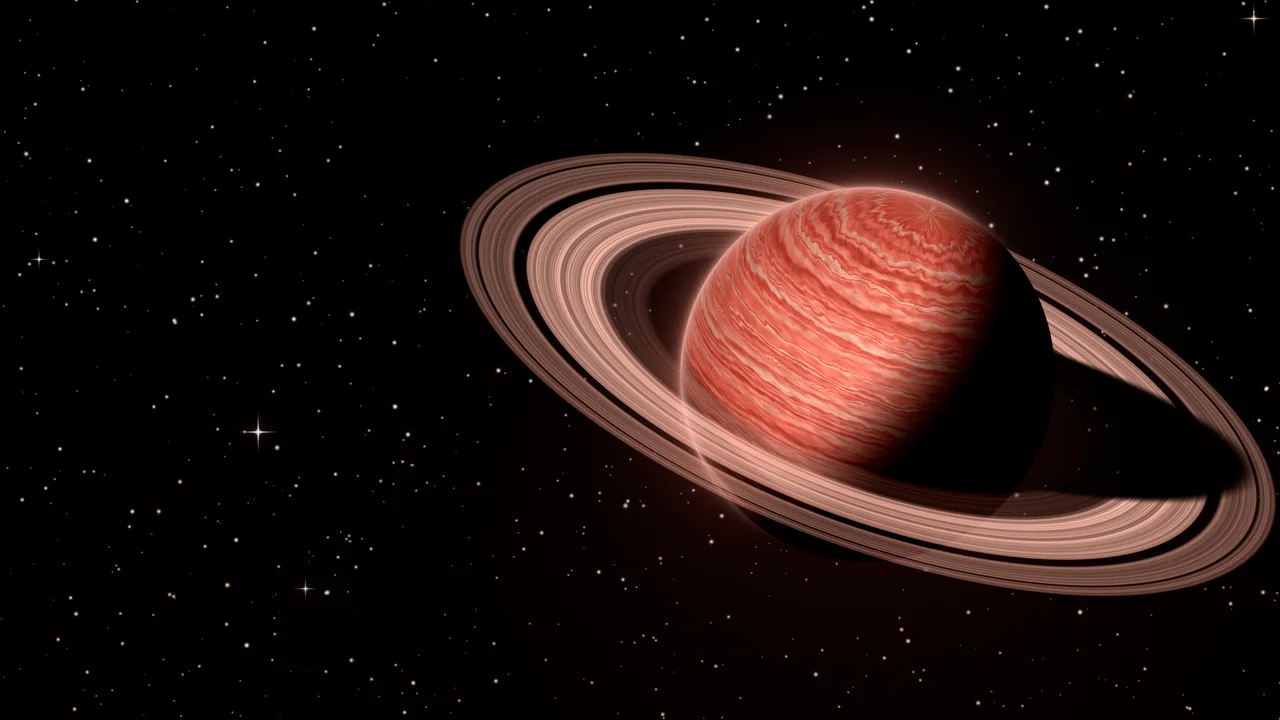 Coral Ringed Saturn desktop wallpaper in 4K