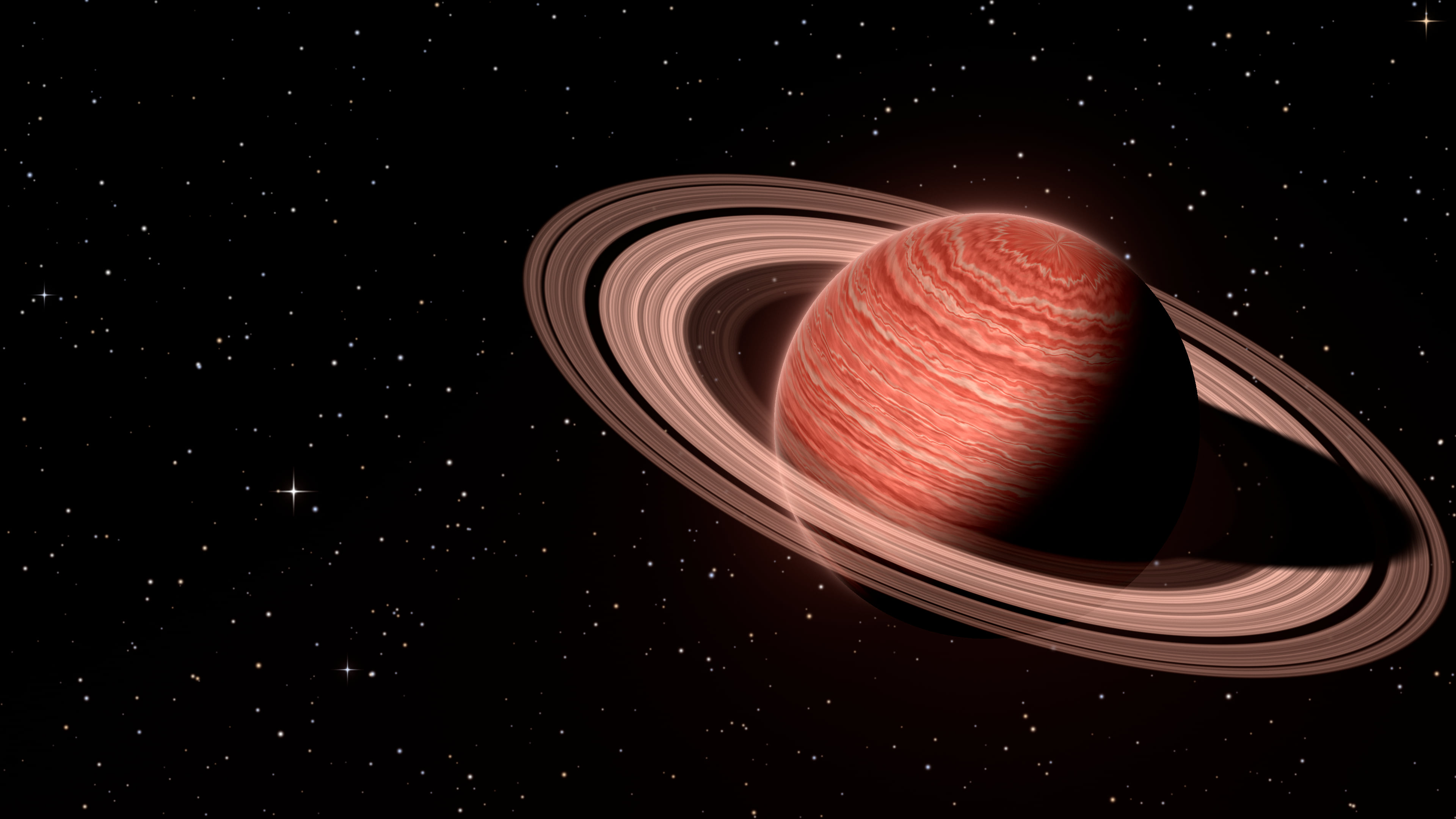 Coral Ringed Saturn desktop wallpaper in 4K