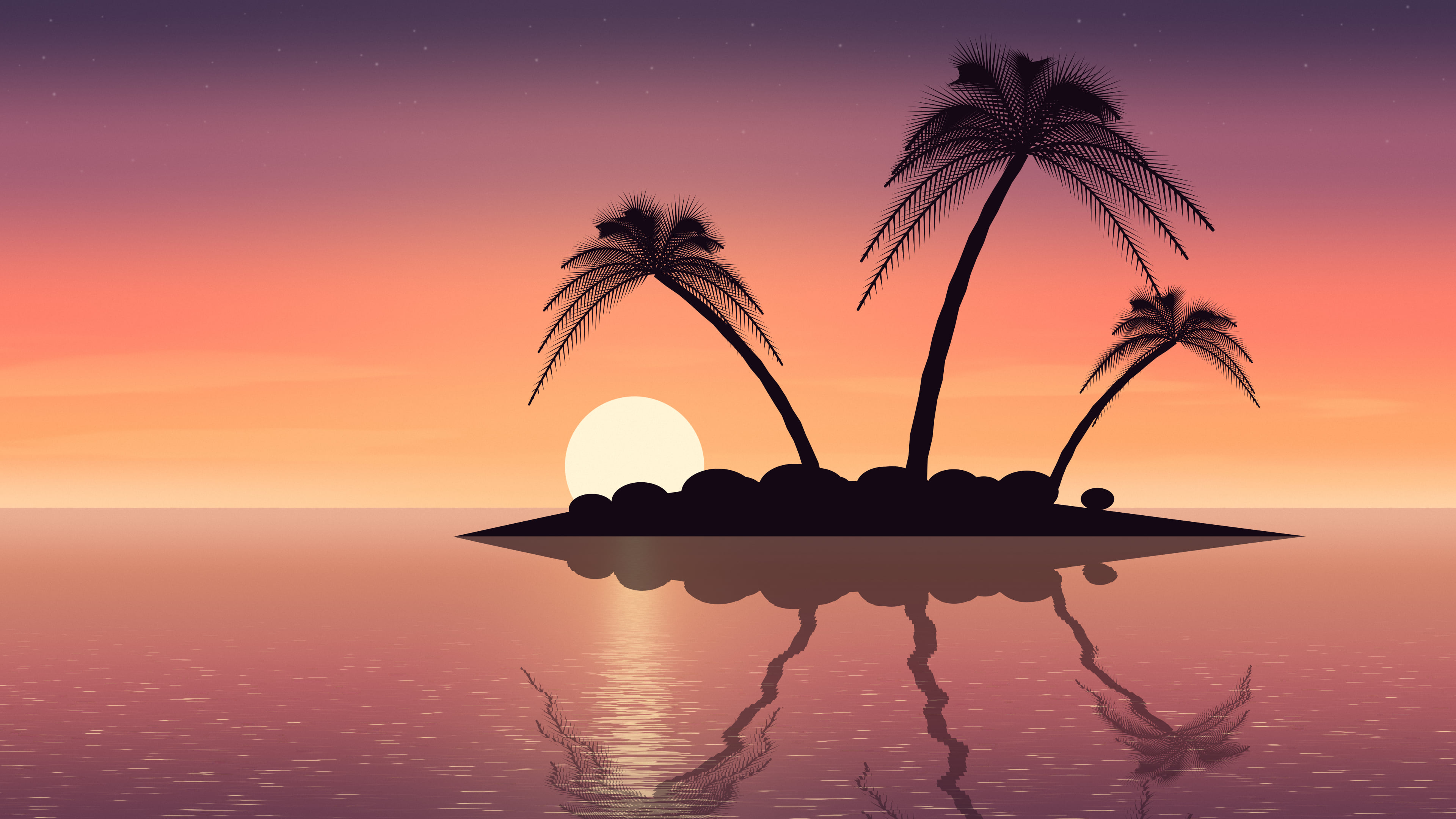 Coral Tropical Island Sunset desktop wallpaper in 4K