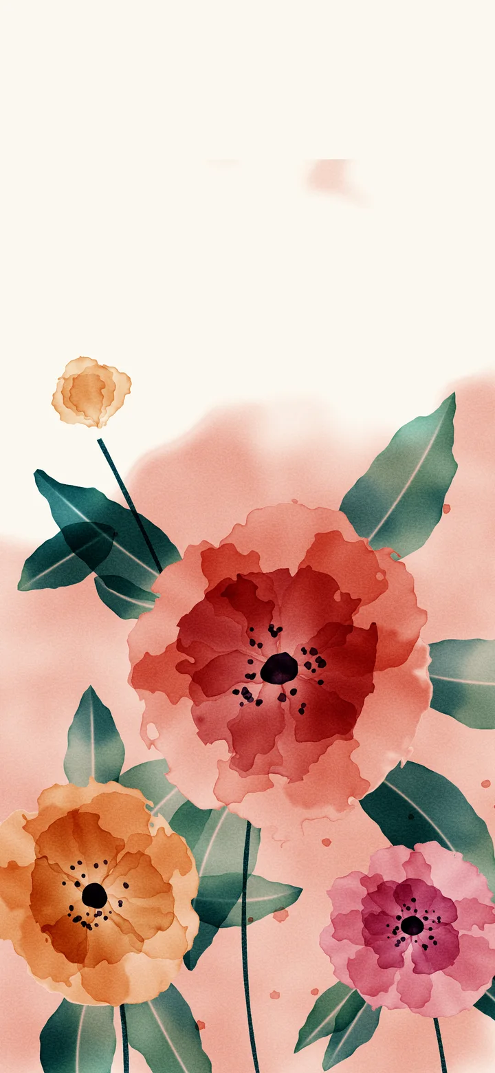 Coral Watercolor Flowers wallpaper for iPhone and Android