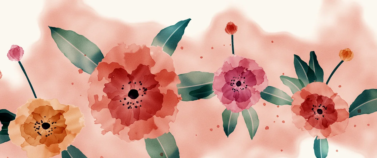 Coral Watercolor Flowers ultrawide wallpaper, 3440 × 1440