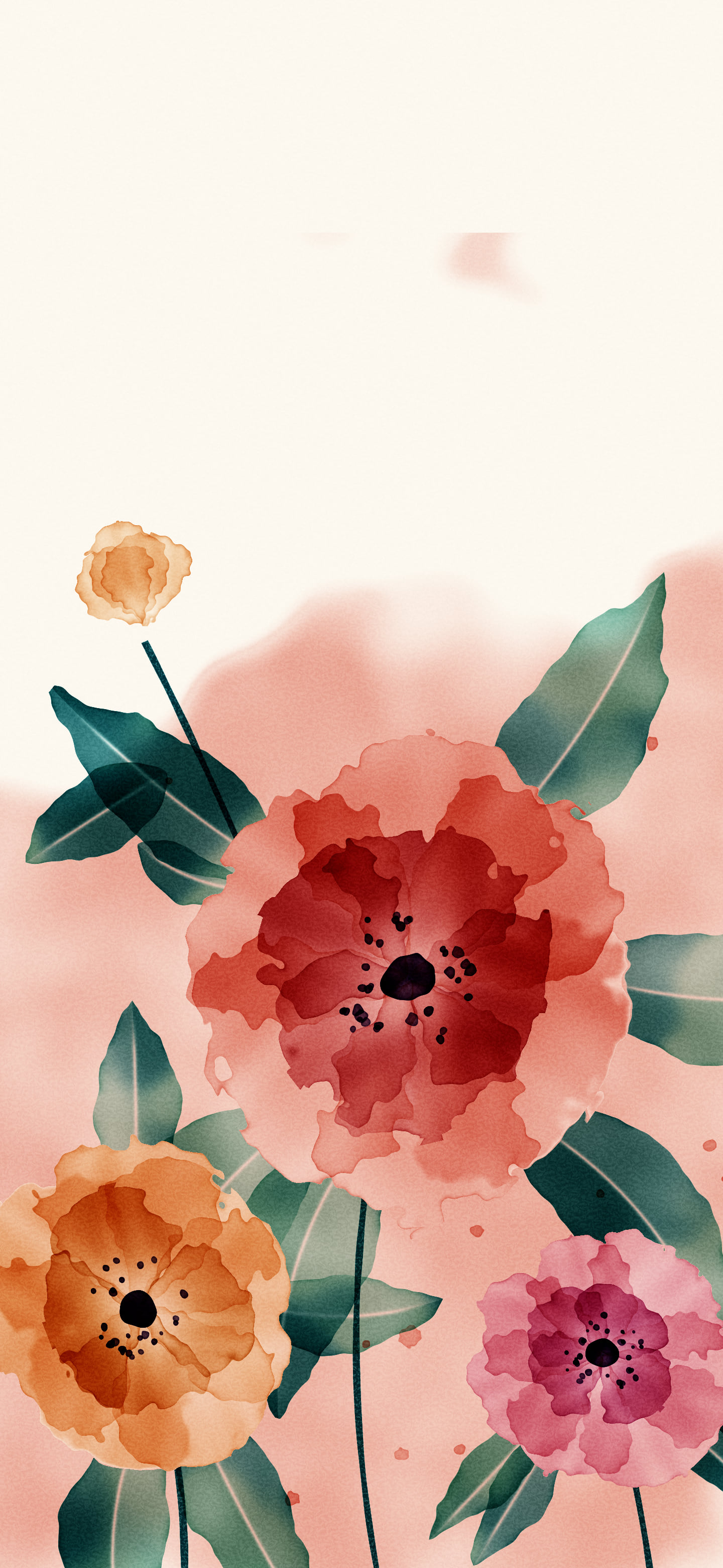 Coral Watercolor Flowers wallpaper for iPhone and Android