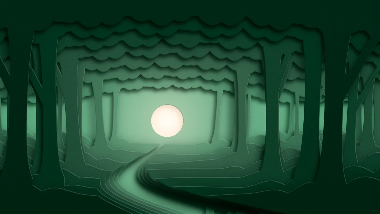 Dark Green 3D Paper Cut Forest desktop wallpaper in 4K