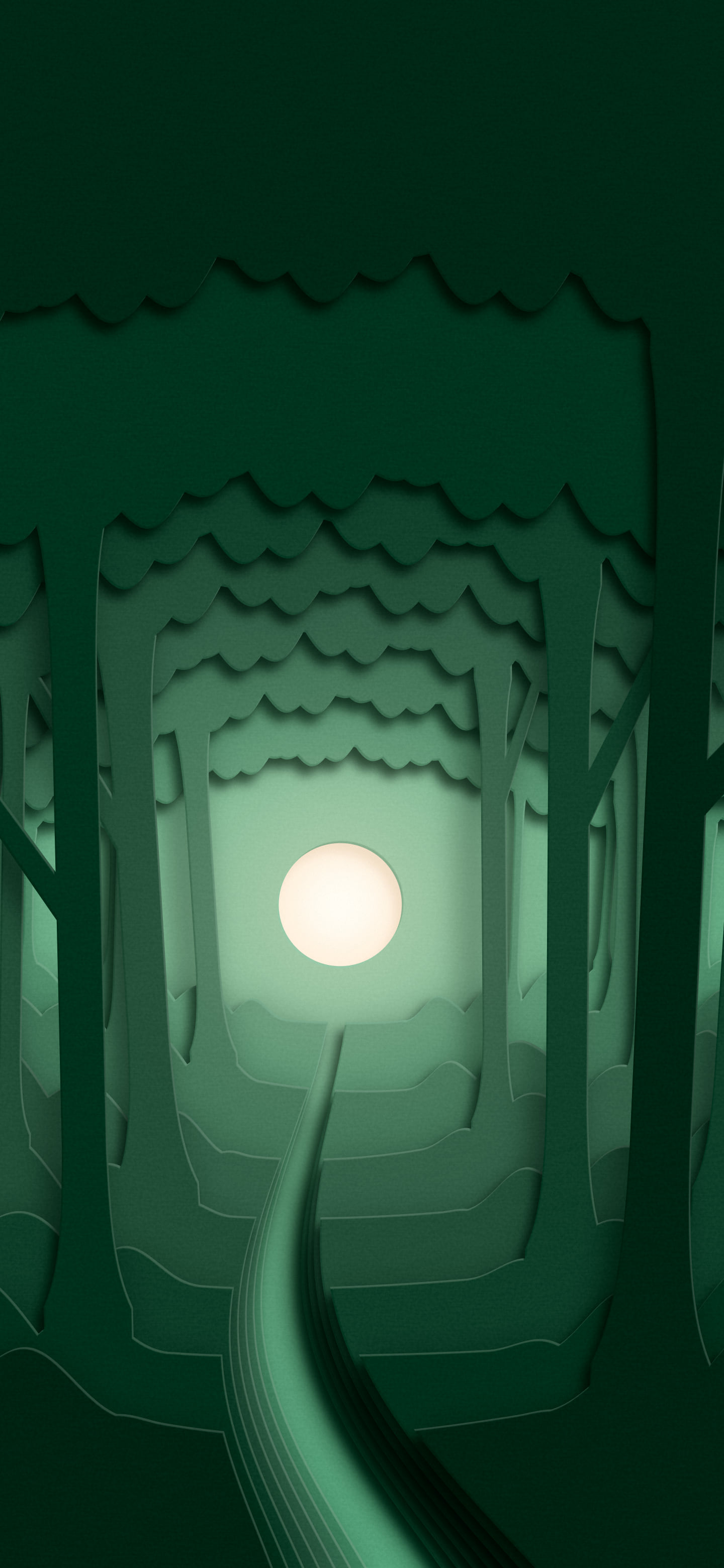 Dark Green 3D Paper Cut Forest wallpaper for iPhone and Android