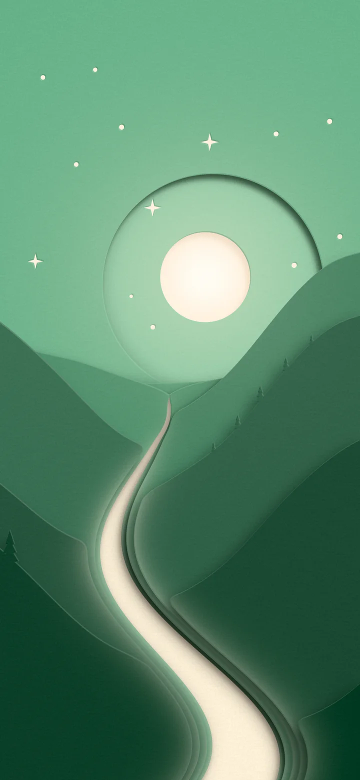 Dark Green 3D Paper Cut River Valley wallpaper for iPhone and Android
