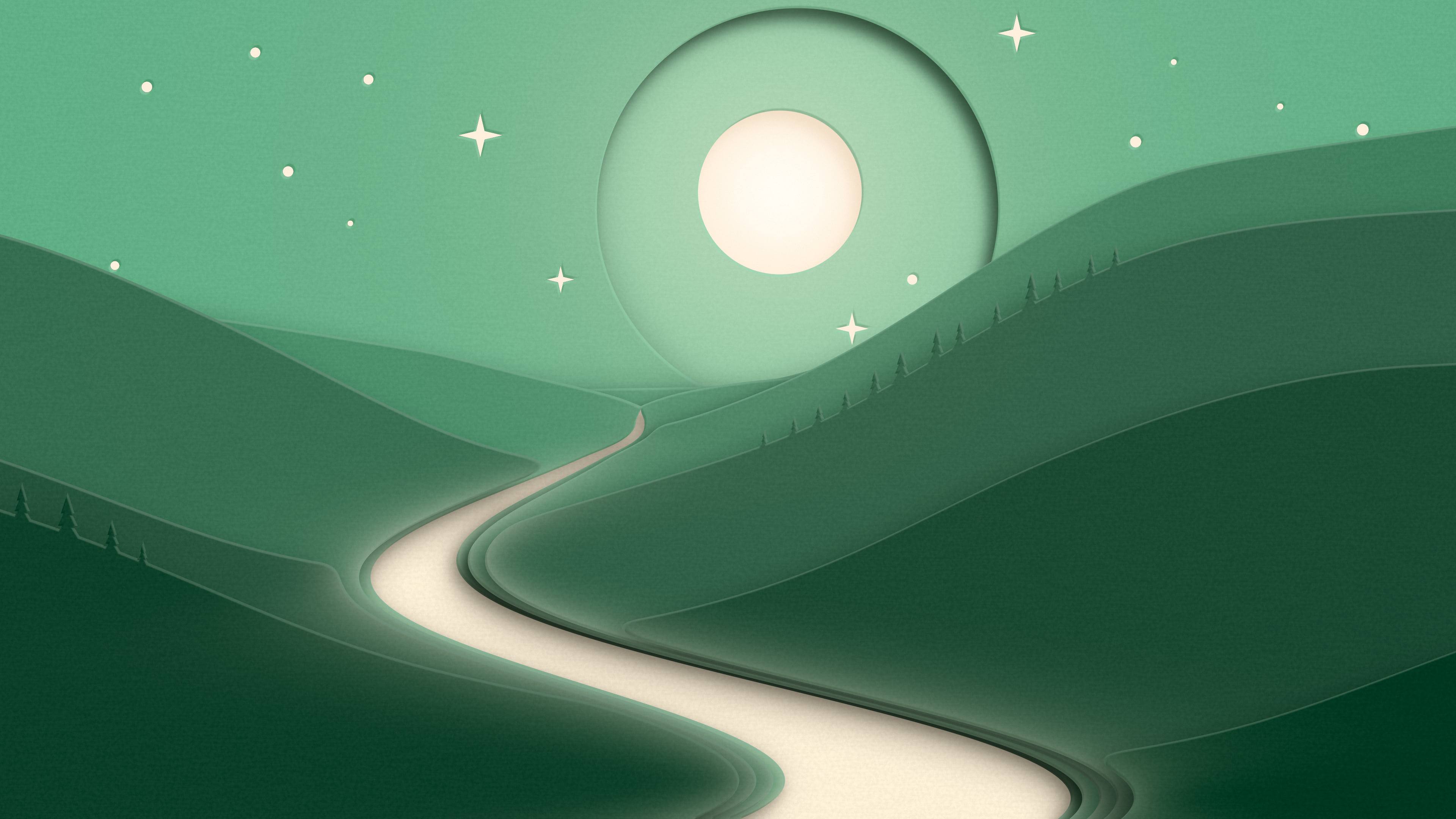Dark Green 3D Paper Cut River Valley desktop wallpaper in 4K