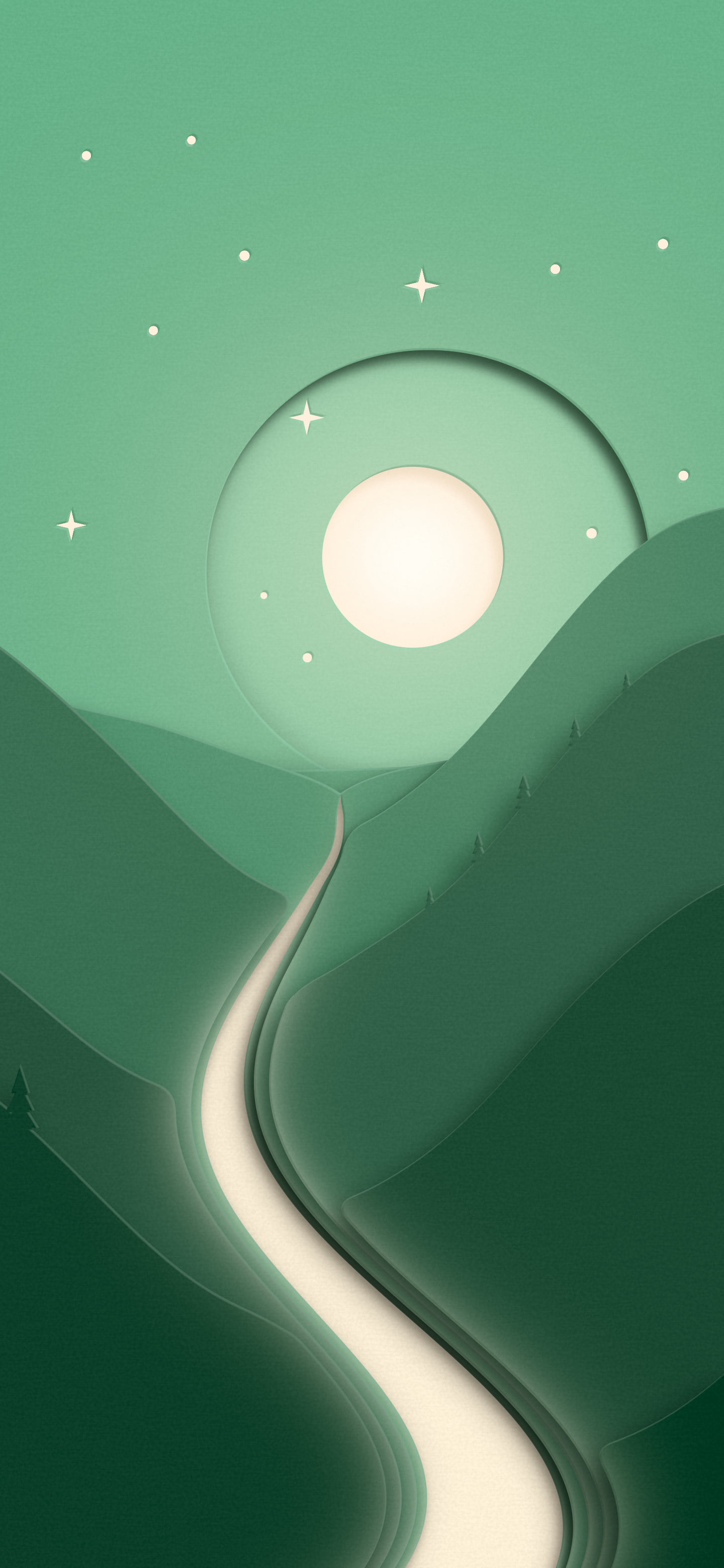 Dark Green 3D Paper Cut River Valley wallpaper for iPhone and Android