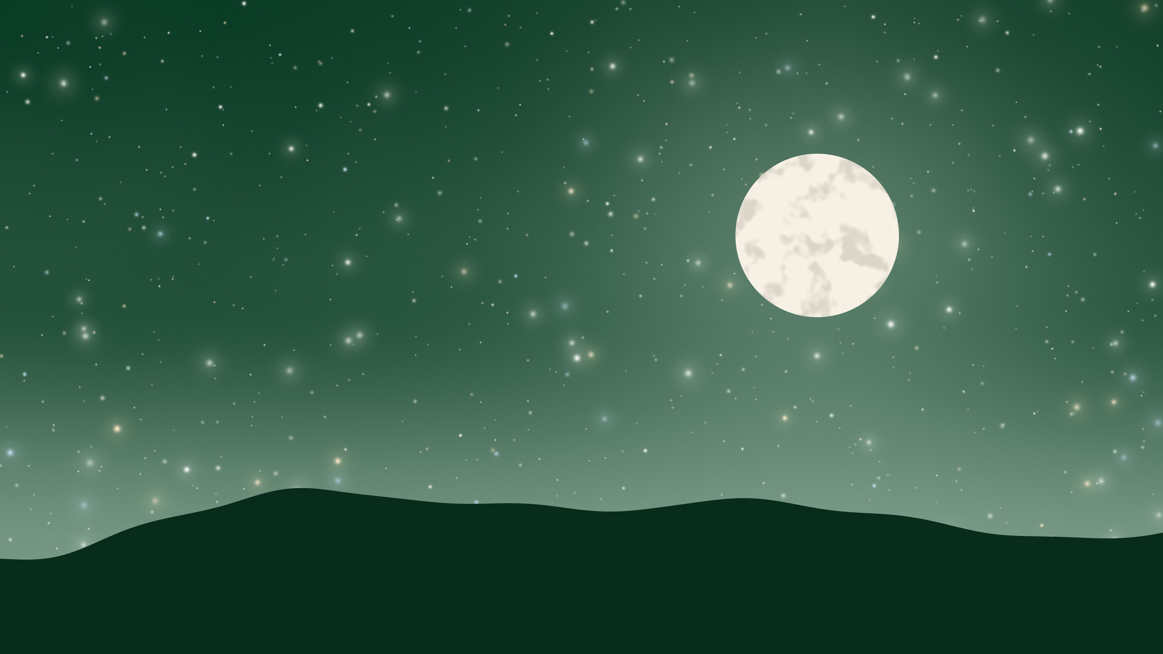 Dark Green and Ivory Moon and Stars Night Sky desktop wallpaper in 4K
