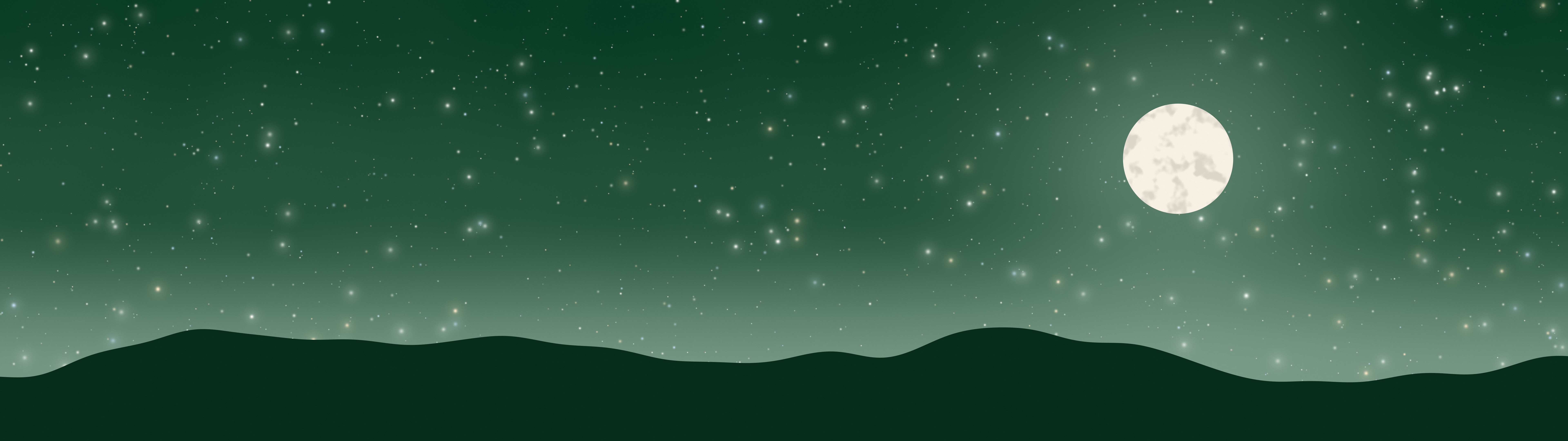 Dark Green and Ivory Moon and Stars Night Sky dual monitor wallpaper, 7680 × 2160