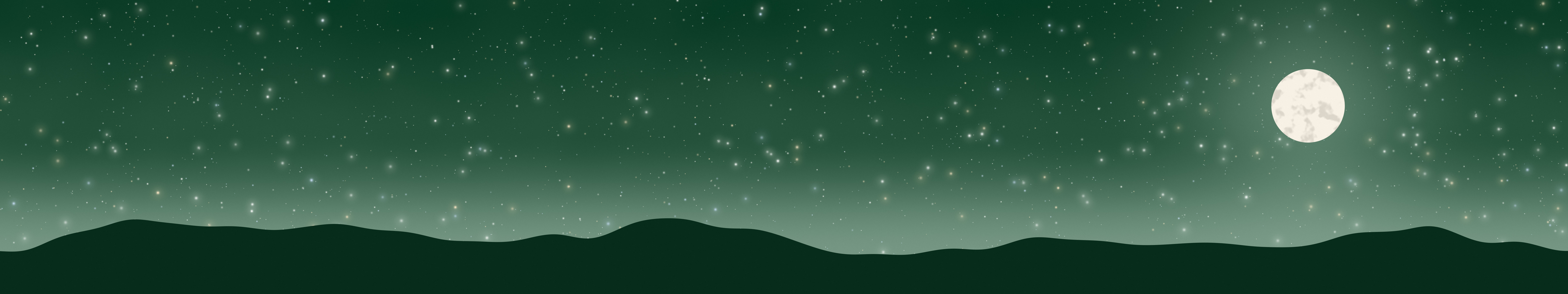 Dark Green and Ivory Moon and Stars Night Sky triple monitor wallpaper, 7680 × 1440