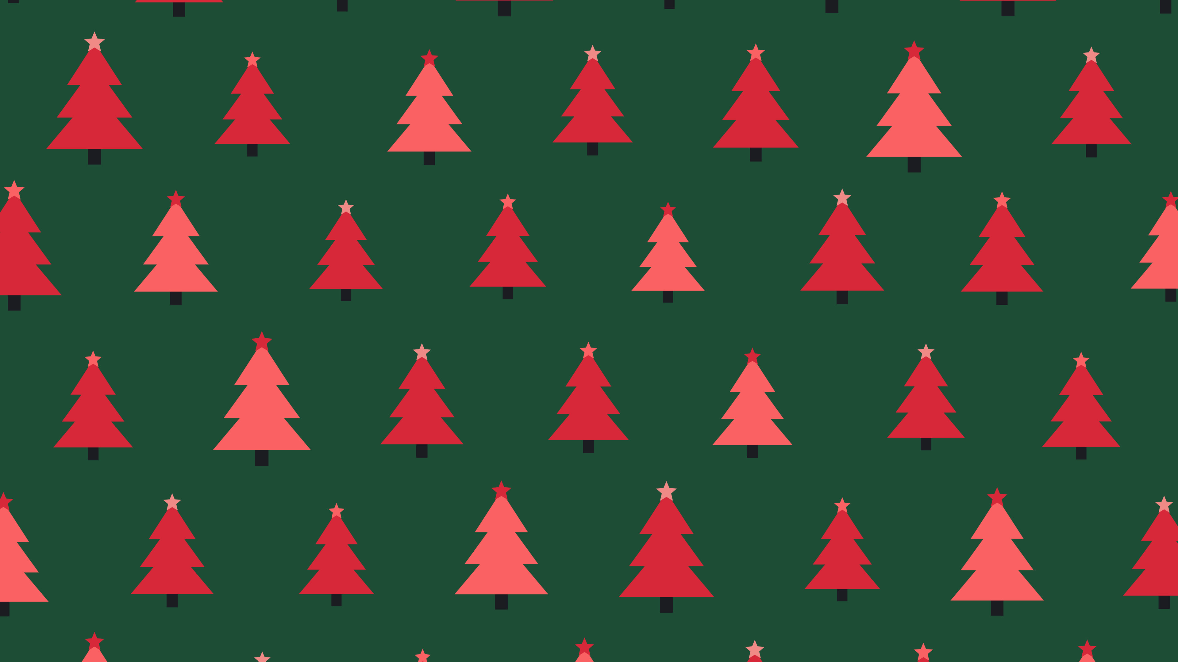 Dark Green and Red Christmas Tree Pattern desktop wallpaper in 4K