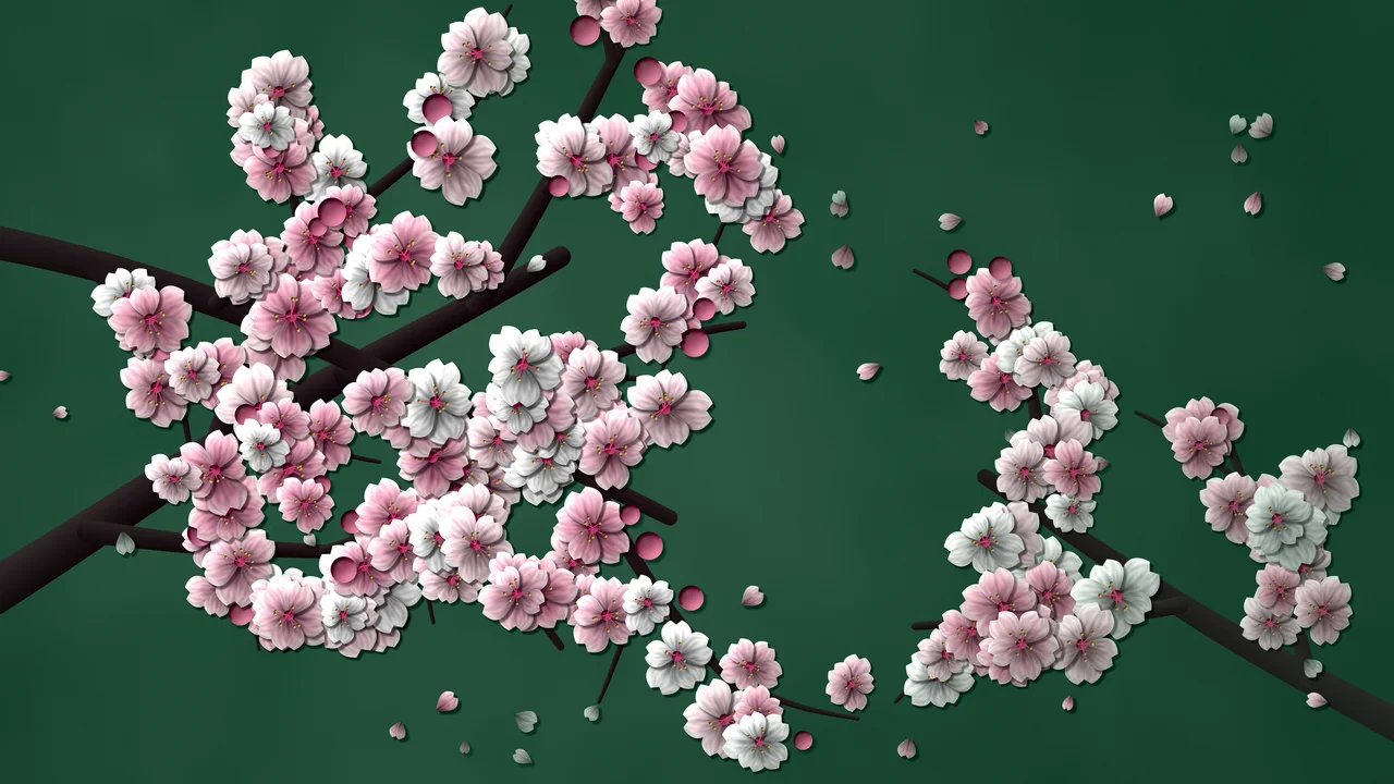 Dark Green Blossom Branch Pattern desktop wallpaper in 4K