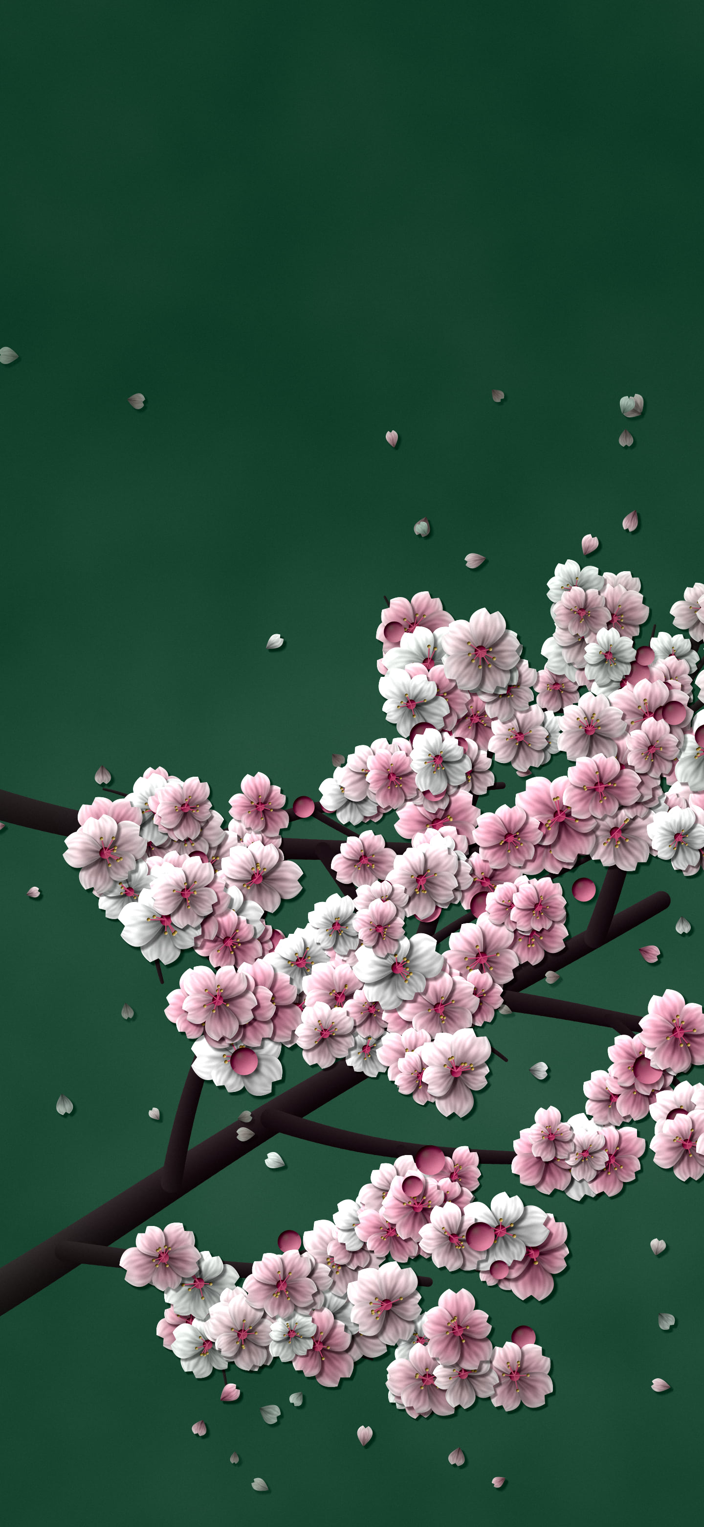 Dark Green Blossom Branch Pattern wallpaper for iPhone and Android