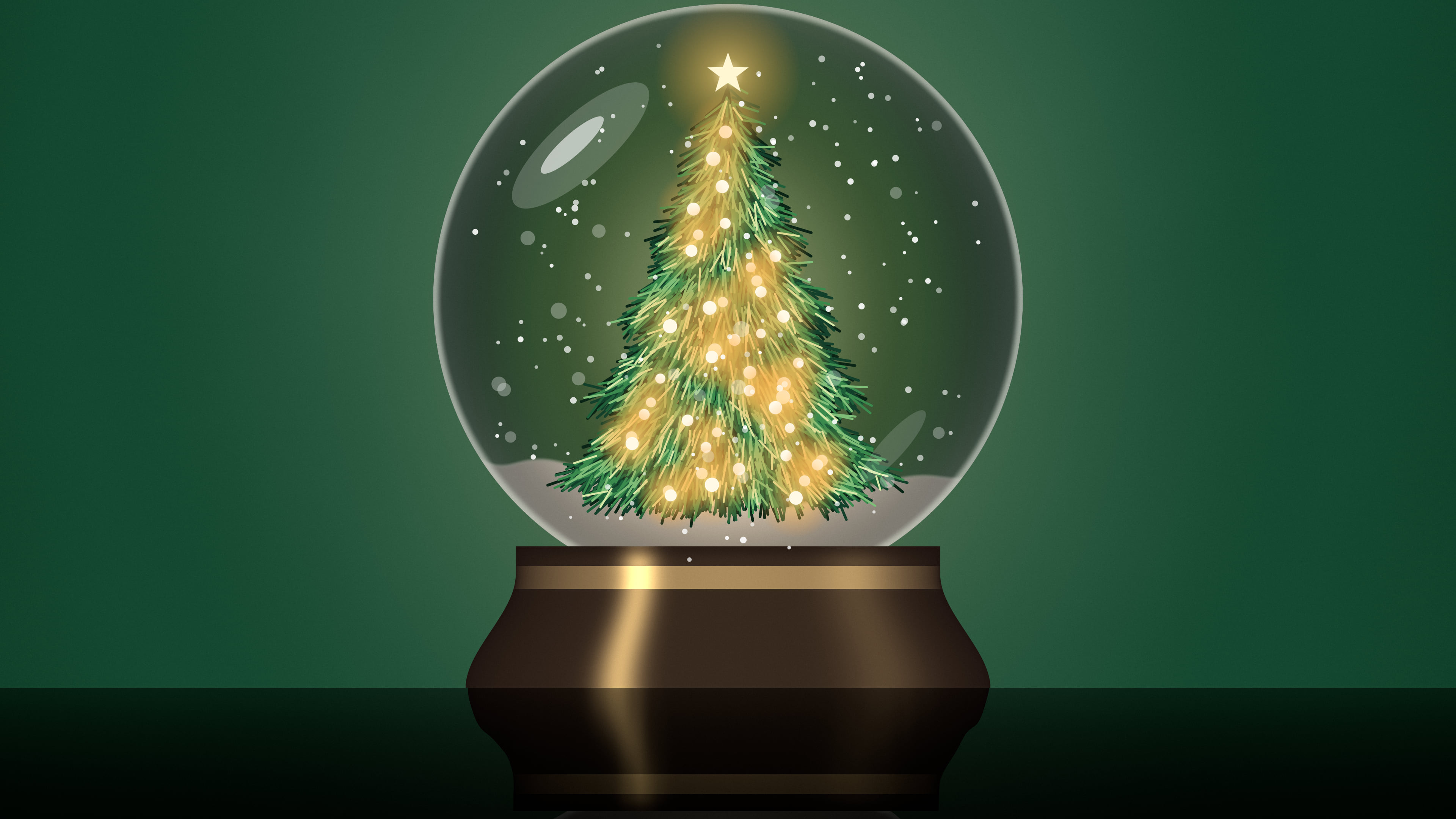 Dark Green Christmas Snow Globe desktop wallpaper in 4K
