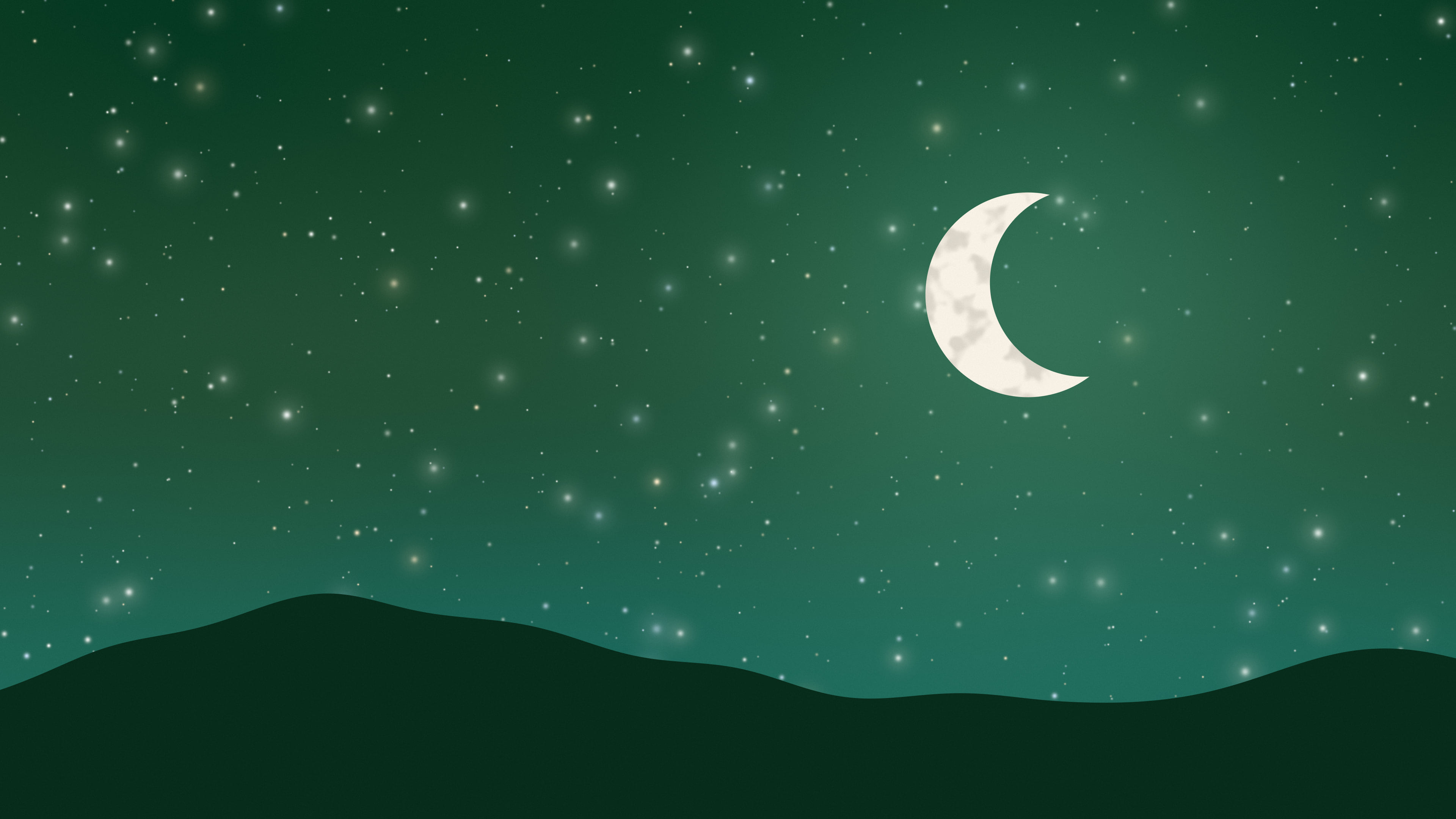 Dark Green Moon and Stars Night Sky desktop wallpaper in 4K