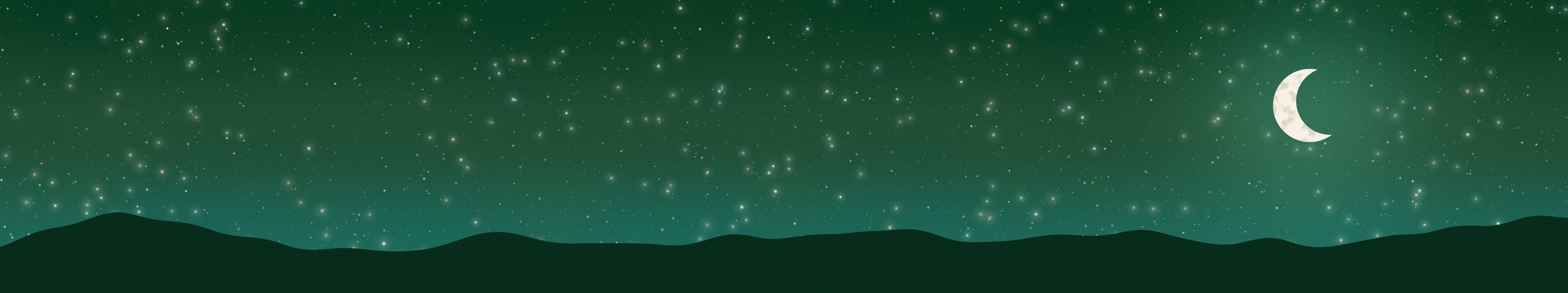 Dark Green Moon and Stars Night Sky triple monitor wallpaper, 7680 × 1440