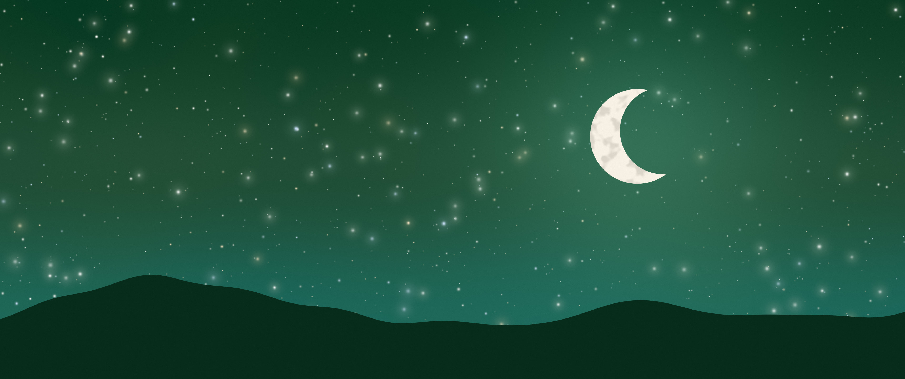Dark Green Moon and Stars Night Sky ultrawide wallpaper, 3440 × 1440