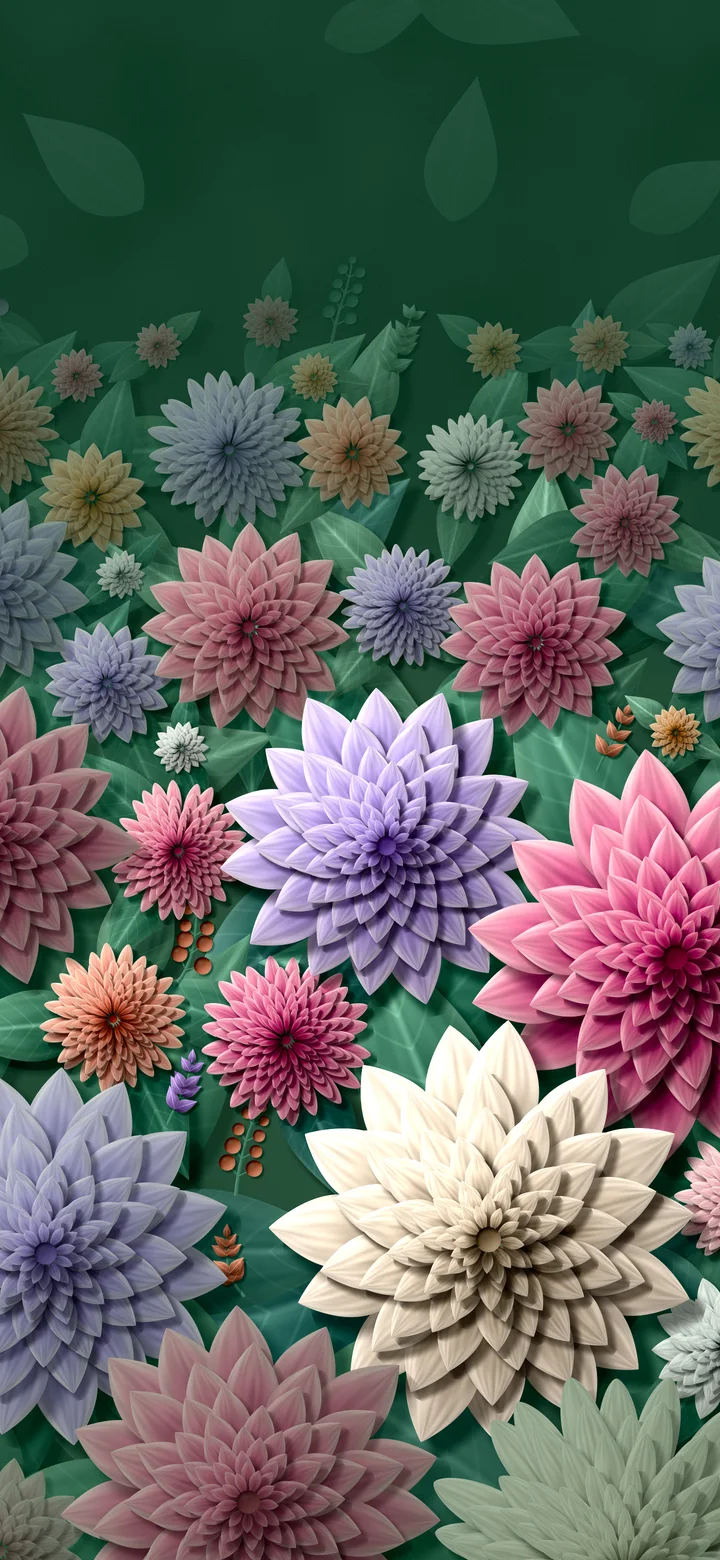 Dark Green Paper Dahlia Pattern wallpaper for iPhone and Android