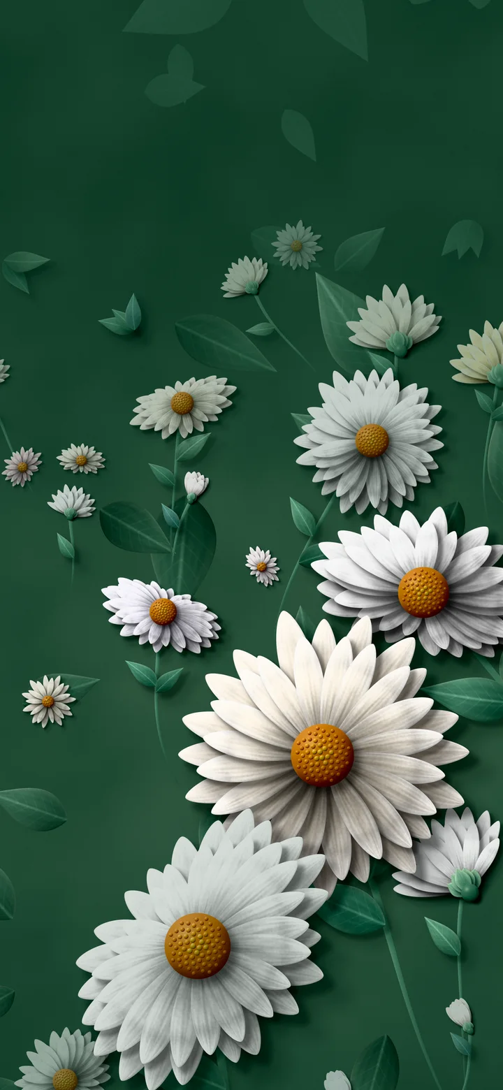 Dark Green Paper Daisy Pattern wallpaper for iPhone and Android
