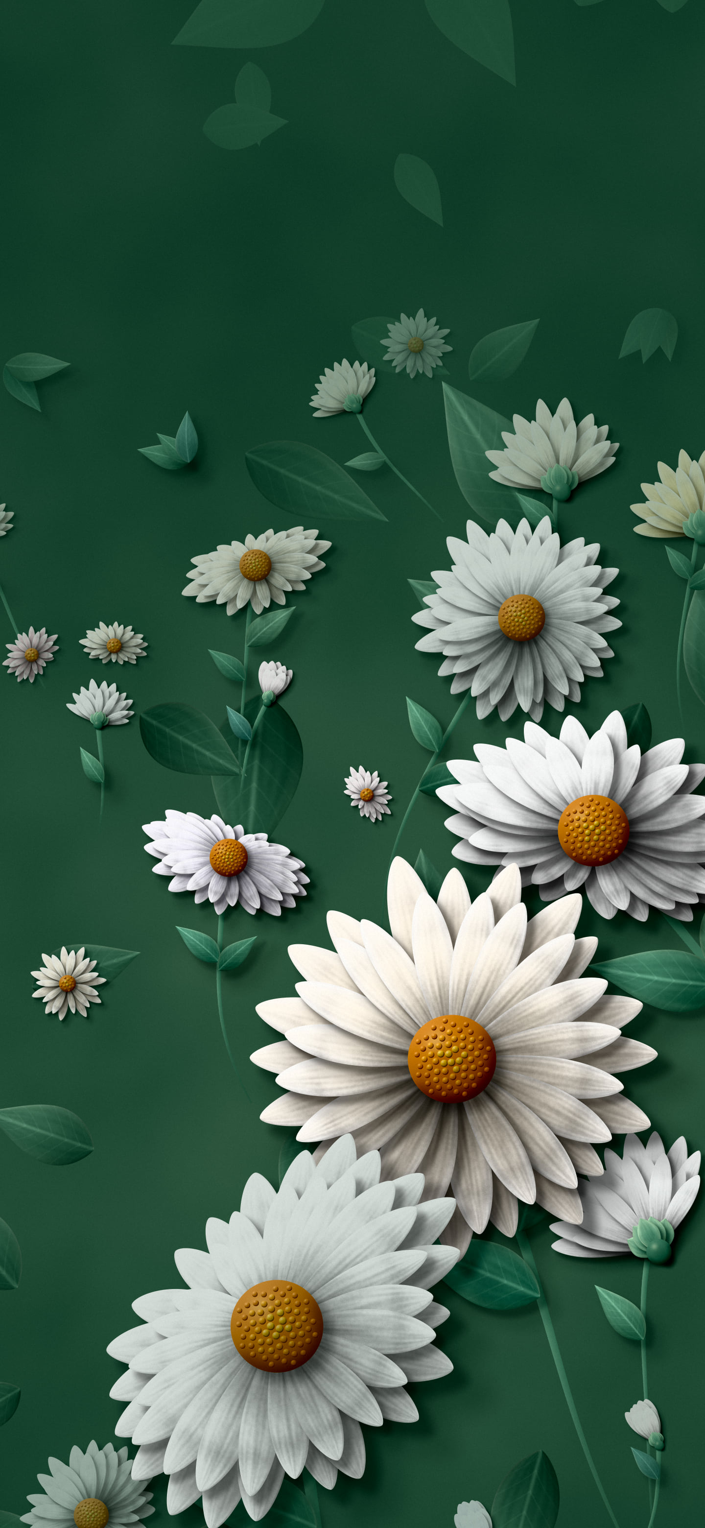 Dark Green Paper Daisy Pattern wallpaper for iPhone and Android