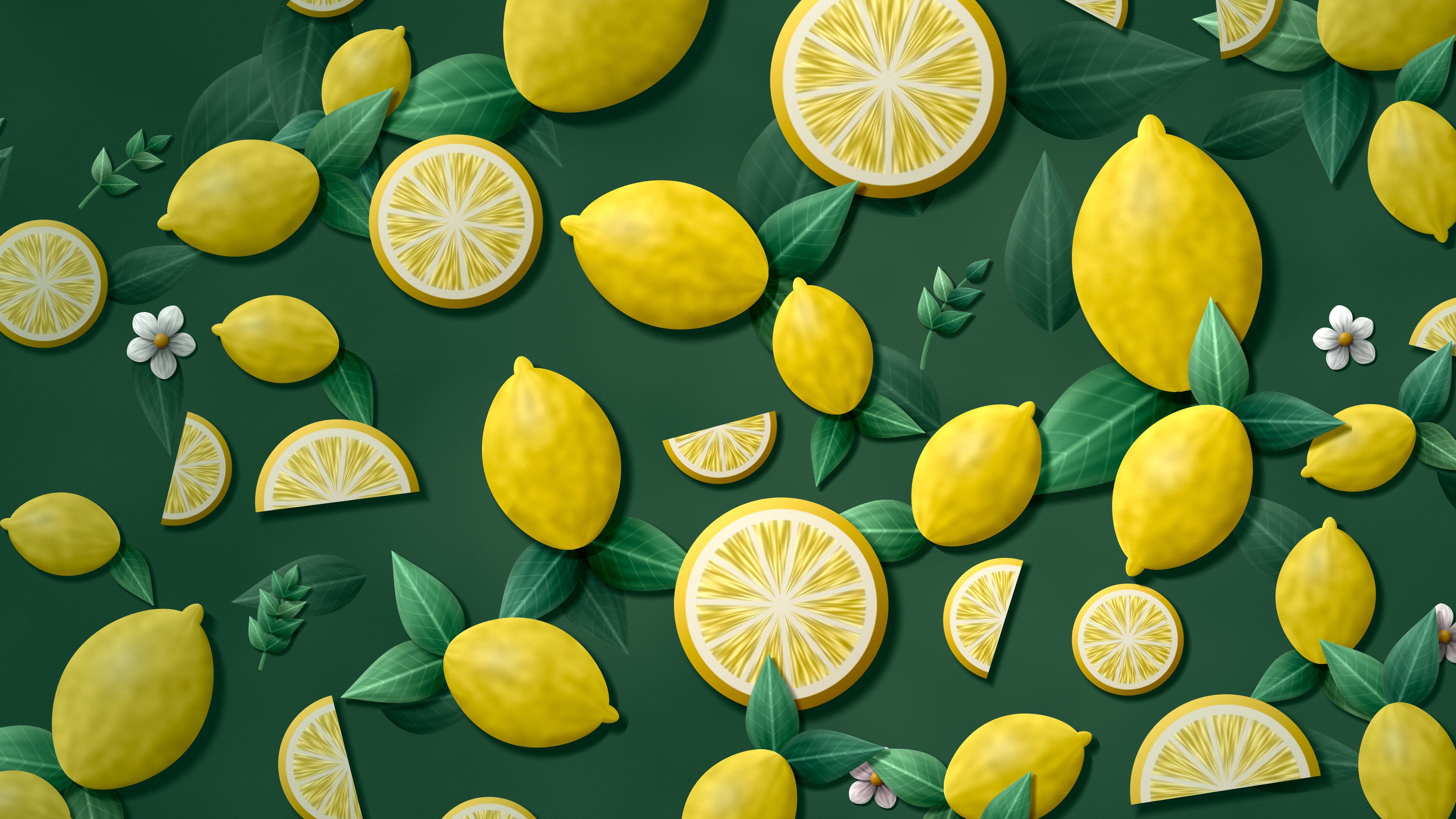 Dark Green Paper Lemon Pattern desktop wallpaper in 4K