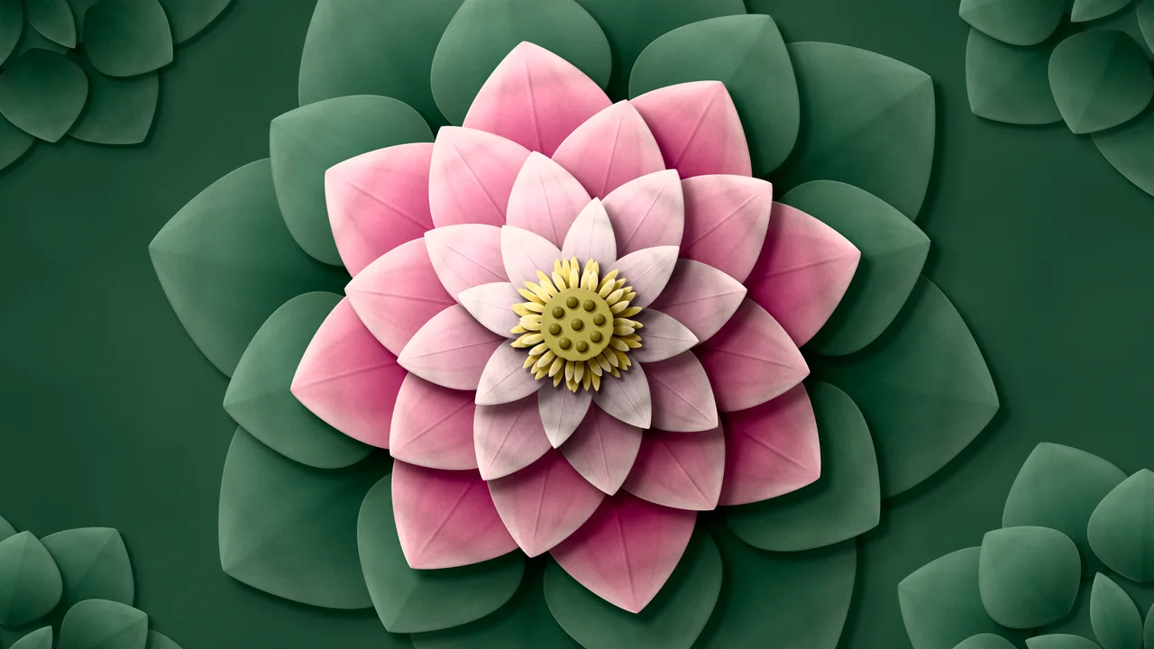 Dark Green Paper Lotus Mandala desktop wallpaper in 4K
