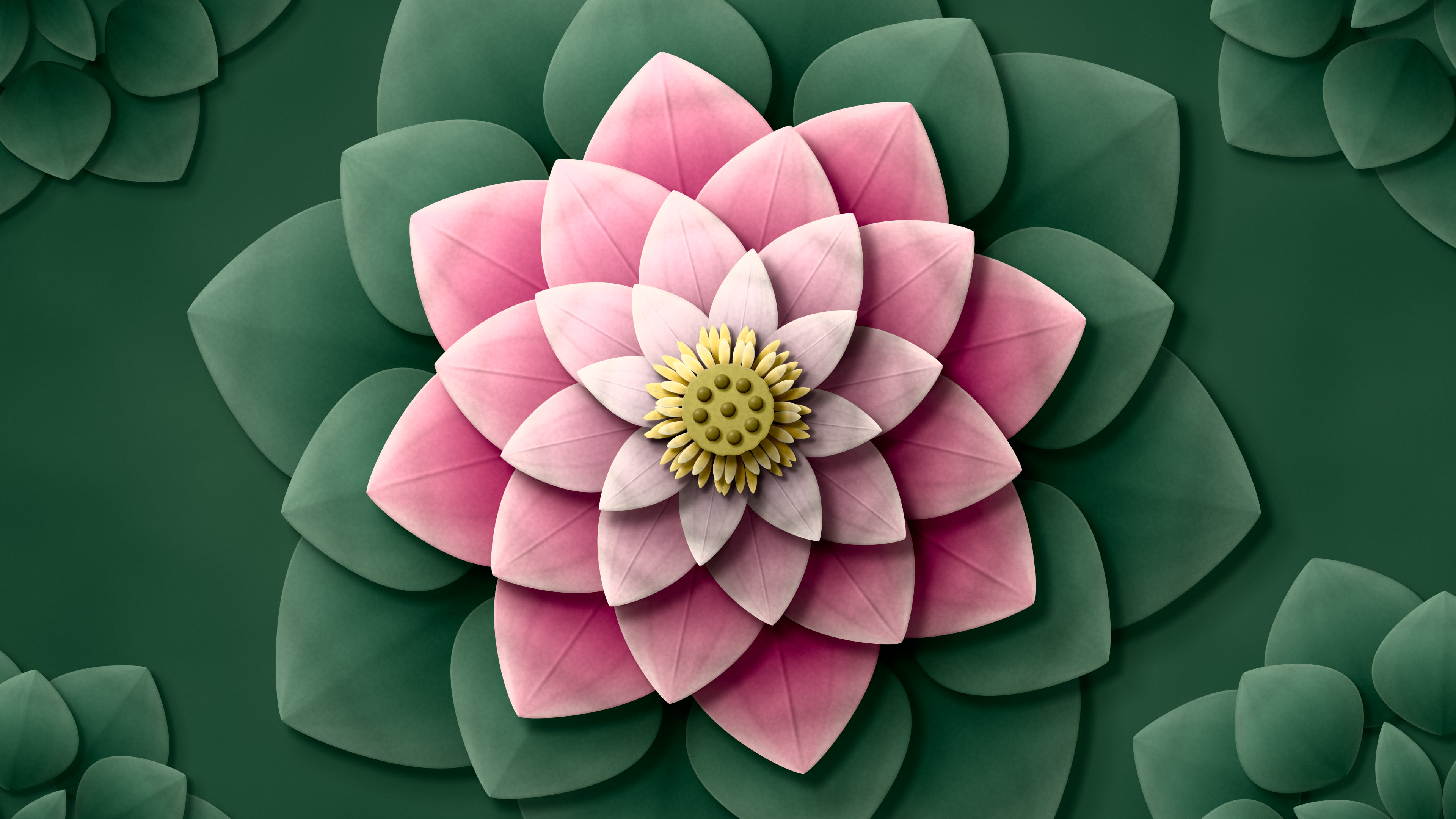 Dark Green Paper Lotus Mandala desktop wallpaper in 4K